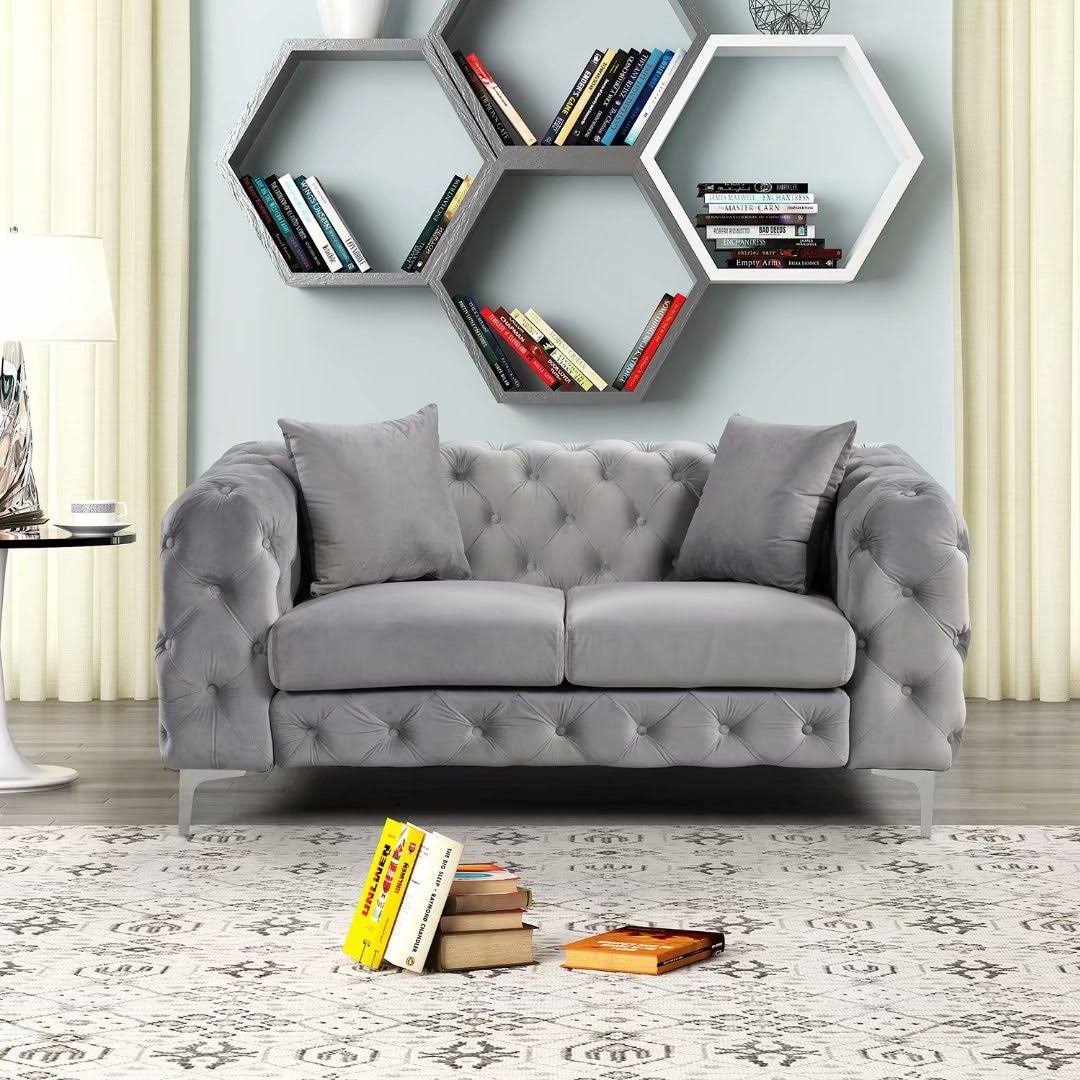 Morden Fort Modern Loveseat Contemporary Two-Seater Sofa With Deep Button Tufting Dutch Velvet, Solid Wood Frame And Iron Legs - 3BTKYUXQ_UY3U8