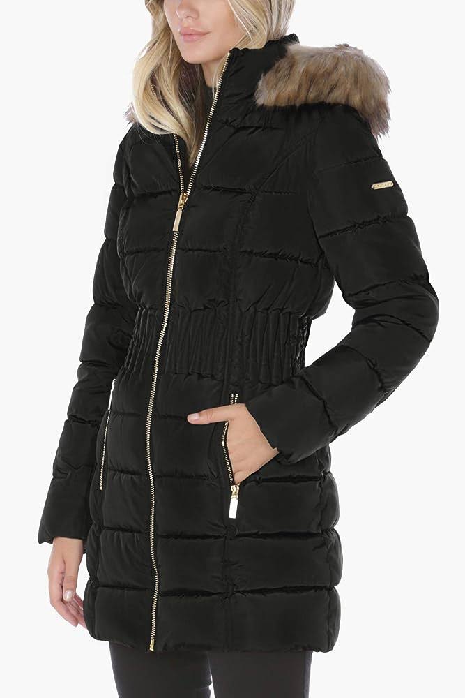 Laundry By Shelli Segal Faux-Fur-Trim Puffer Coat - Black QO8QE9RG_TGX7A