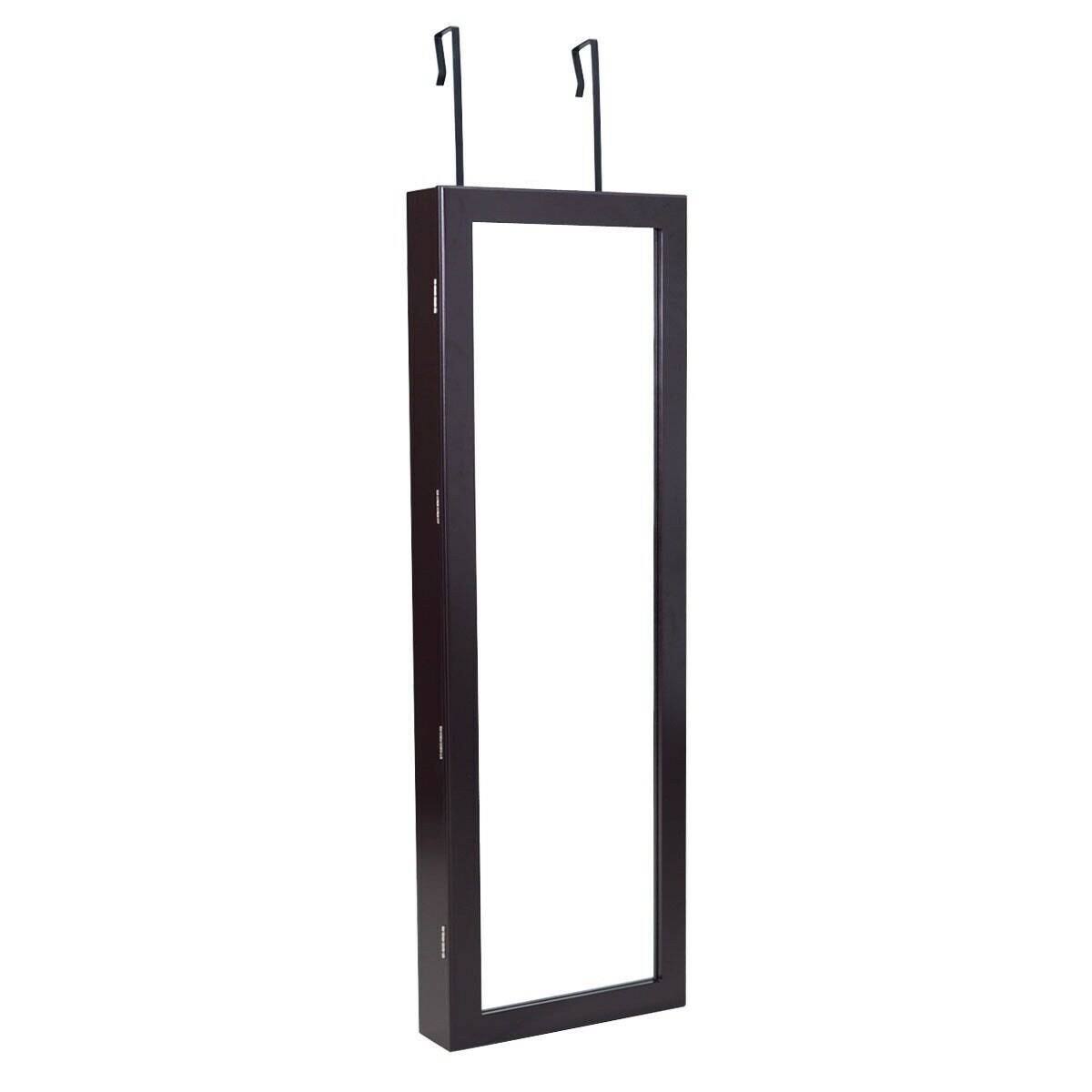 Costway Wall Mount Mirrored Jewelry Cabinet Organizer Led Lights KMKYOCEL_GDENE
