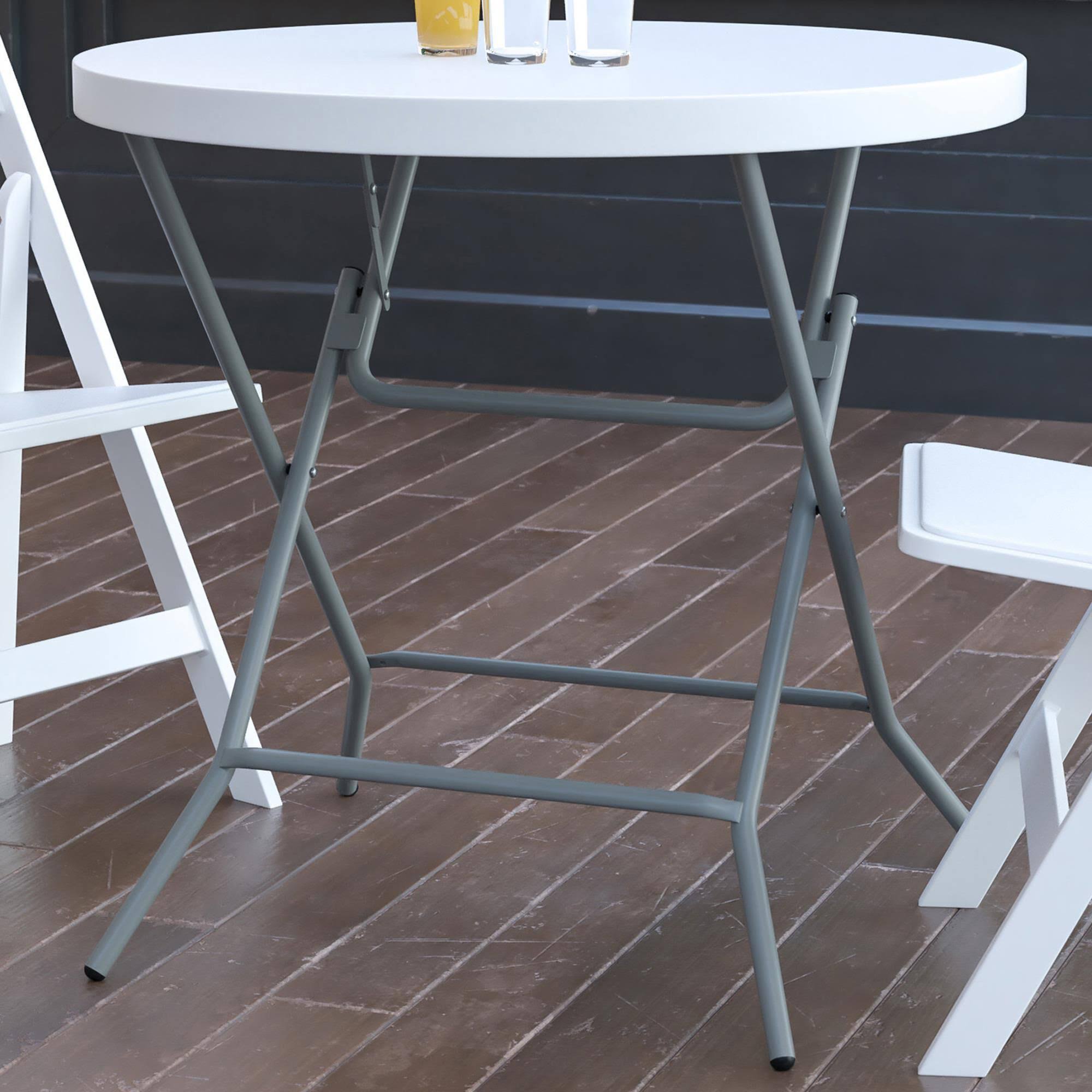 Flash Furniture Plastic Folding Table: Granite White, Round, YTO4D4ED_KBLNT