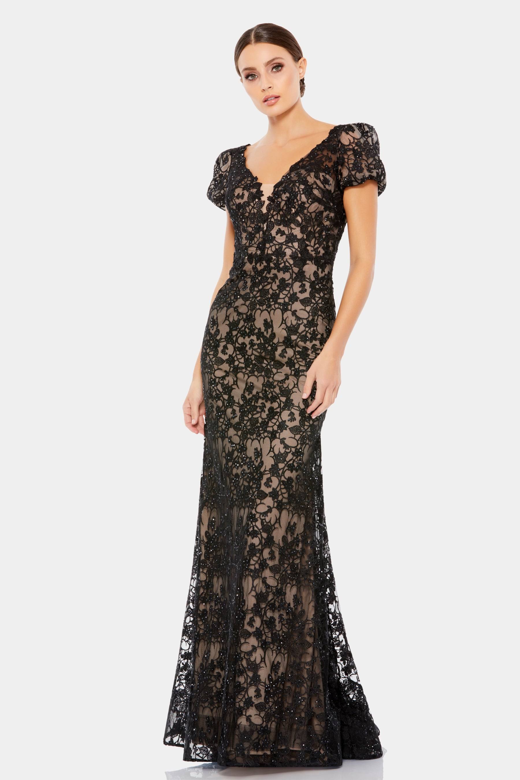 Mac Duggal Lace Trumpet Gown In Black ZLSRAEPB_DV9KC