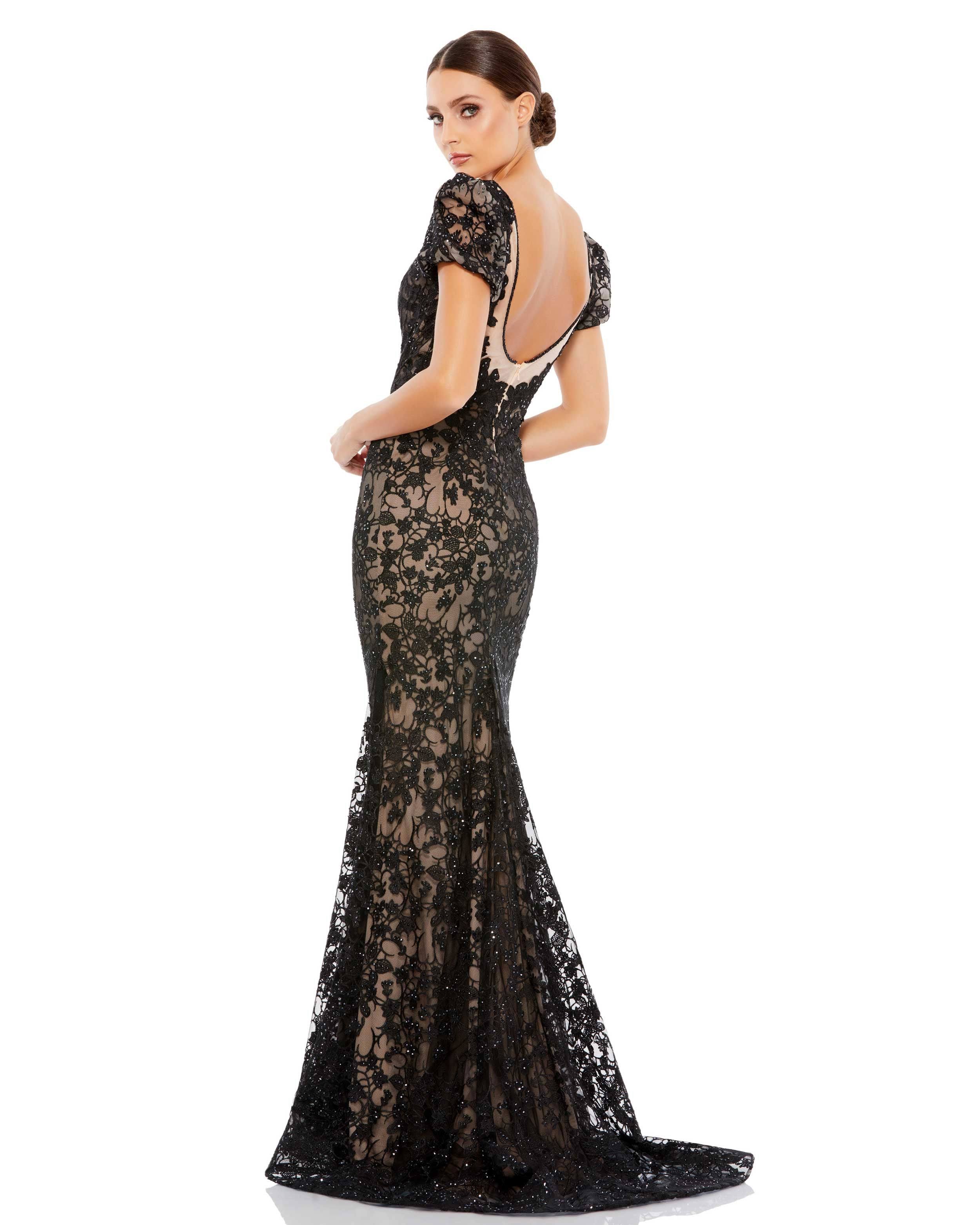 Mac Duggal Lace Trumpet Gown In Black ZLSRAEPB_DV9KC