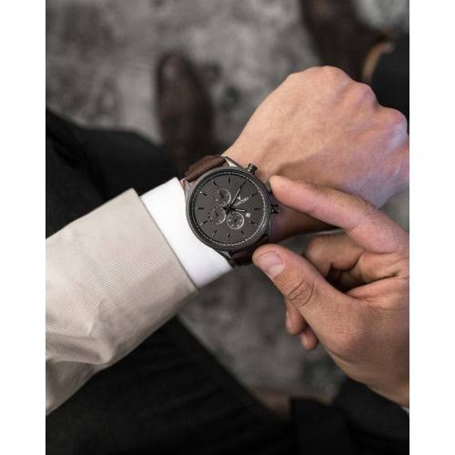 Vincero Gra-Bro-S21 The Chrono S Grey & Brown Leather Men's 62BBQF1B_ERVZZ