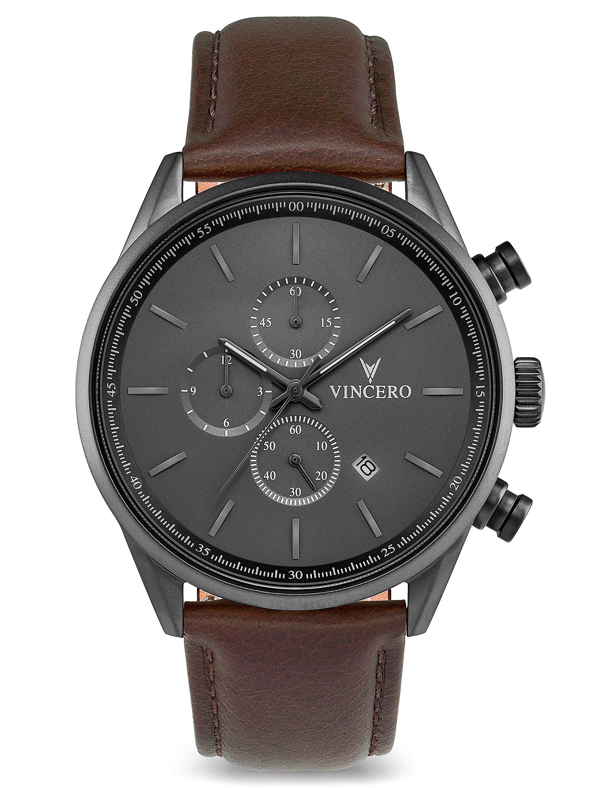 Vincero Gra-Bro-S21 The Chrono S Grey & Brown Leather Men's 62BBQF1B_ERVZZ