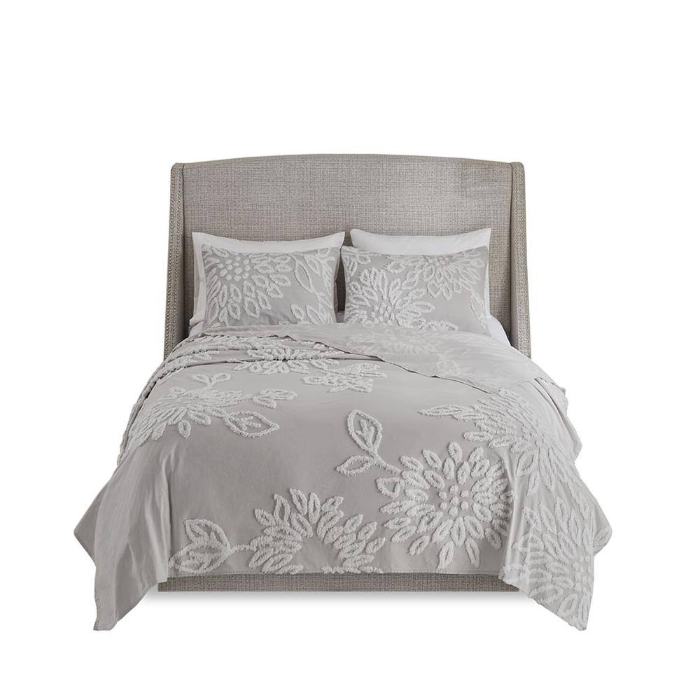 Madison Park - Violette 3 Piece Tufted Cotton Chenille Coverlet Set - Ivory/Taupe - King/Cal LYAI9FY1_Y47B1