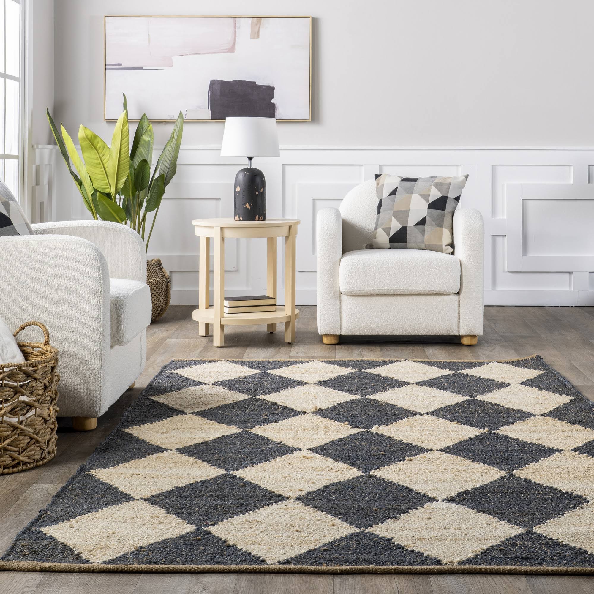 Arvin Olano X Rugsusa - Louie Diamond Checkerboard Jute Area Rug Charcoal 5' X 8' K1OOT7YV_DMYE2
