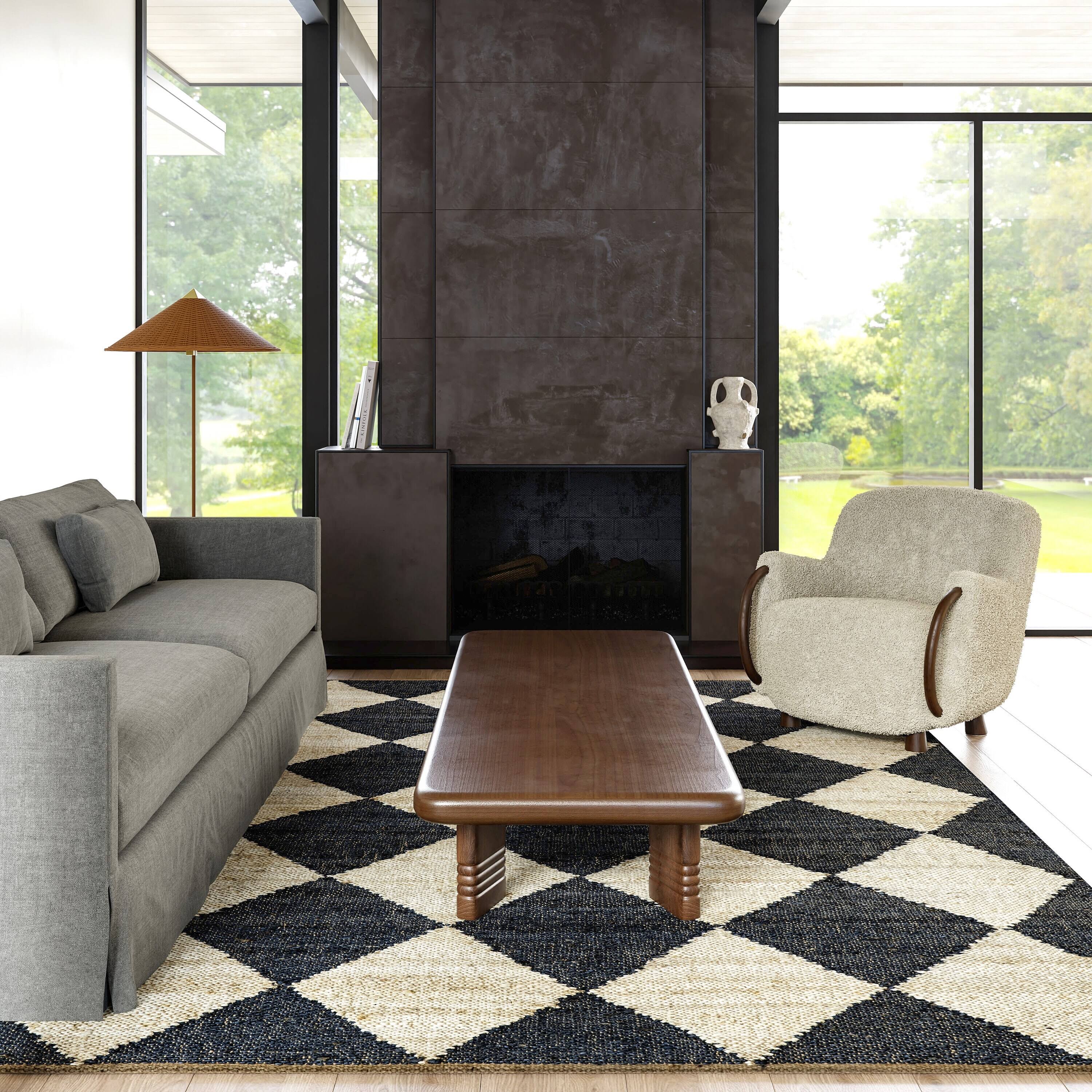 Arvin Olano X Rugsusa - Louie Diamond Checkerboard Jute Area Rug Charcoal 5' X 8' K1OOT7YV_DMYE2