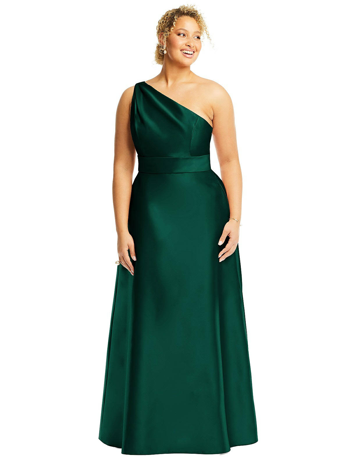 Alfred Sung One-Shoulder A-Line Gown In Hunter At Nordstrom, Size BF6WJG67_S6HVI