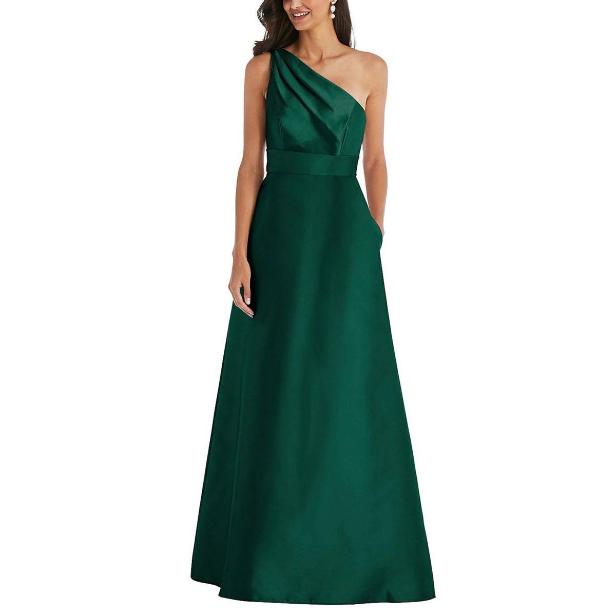 Alfred Sung One-Shoulder A-Line Gown In Hunter At Nordstrom, Size BF6WJG67_S6HVI