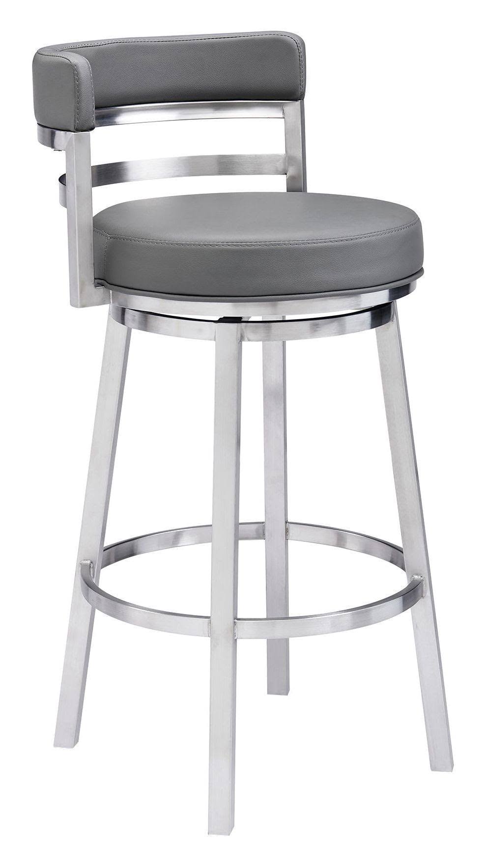 Armen Living Madrid Contemporary 26 Counter Height Barstool In Brushed Stainless Steel Finish And Grey Faux Leather, 7G4YLWWY_K9UCN