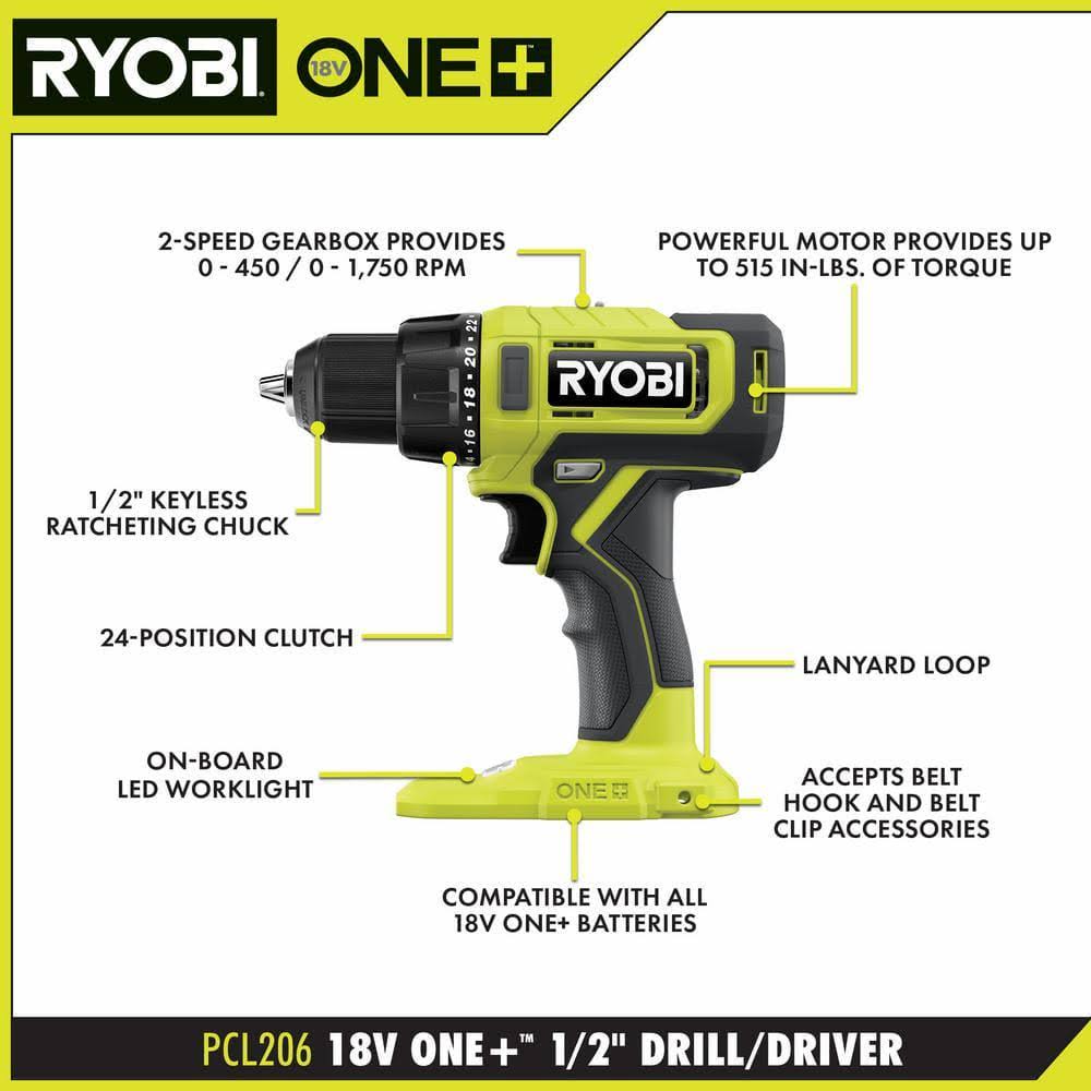 Ryobi Pcl1600k2-Stm201 One+ 18v Cordless 6-Tool Combo Kit With 1.5 Ah Battery, 4.0 Ah Battery, Charger, And Link Rolling Tool J2LTEV92_F9C73