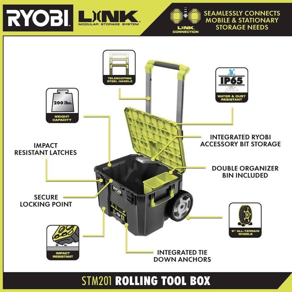Ryobi Pcl1600k2-Stm201 One+ 18v Cordless 6-Tool Combo Kit With 1.5 Ah Battery, 4.0 Ah Battery, Charger, And Link Rolling Tool J2LTEV92_F9C73