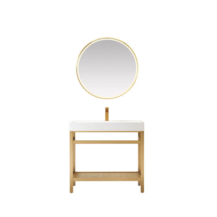 Vinnova Soria 48 Bathroom Vanity Brushed Gold Metal Support Stone Sink Top No UX0H7ISV_RZTES