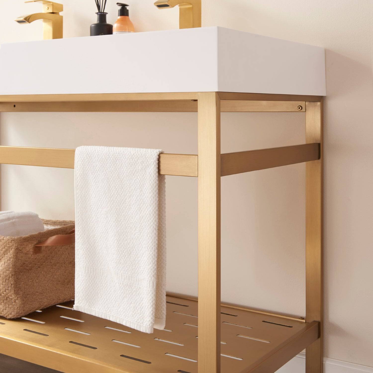 Vinnova Soria 48 Bathroom Vanity Brushed Gold Metal Support Stone Sink Top No UX0H7ISV_RZTES