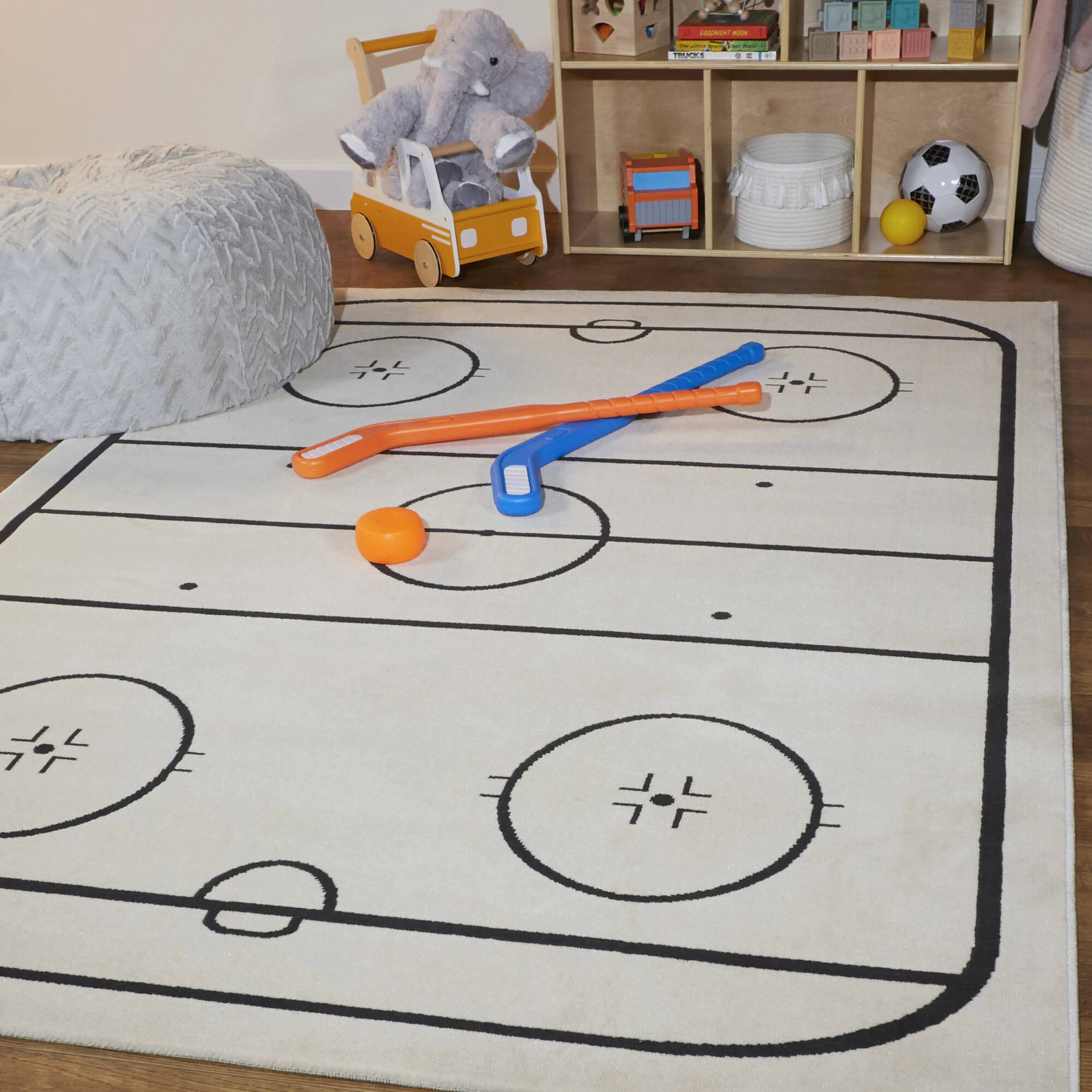 Balta Hockey Time Cream 5' 3 X 7' Novelty Area Rug, HHZ9VQ6U_DTIGM