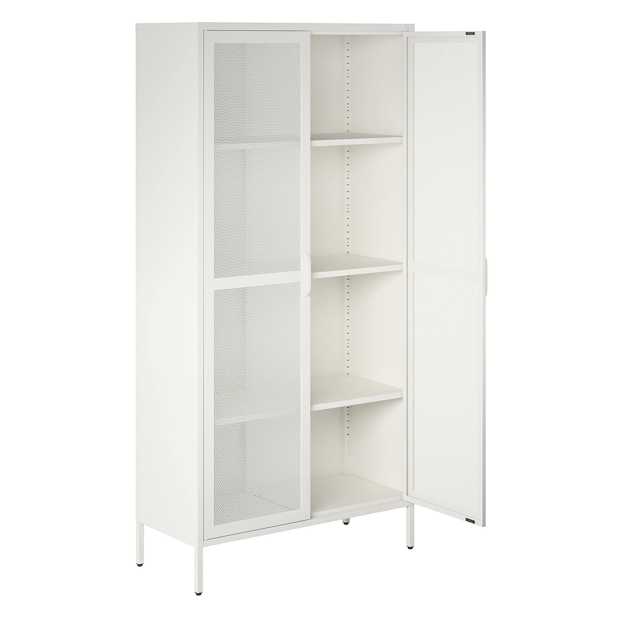 Shadwick 2 Door Tall Metal Locker Style Storage Cabinet-Mesh Metal Doors, White CLKTQFFP_NYWRU