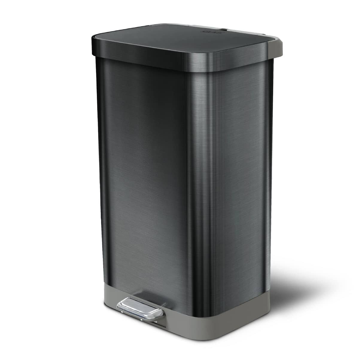 Glad 20 Gal. All Pewter Stainless Steel Step-On Kitchen Trash Can With Clorox Odor Protection Lid, FLDNNGHV_NYZRW
