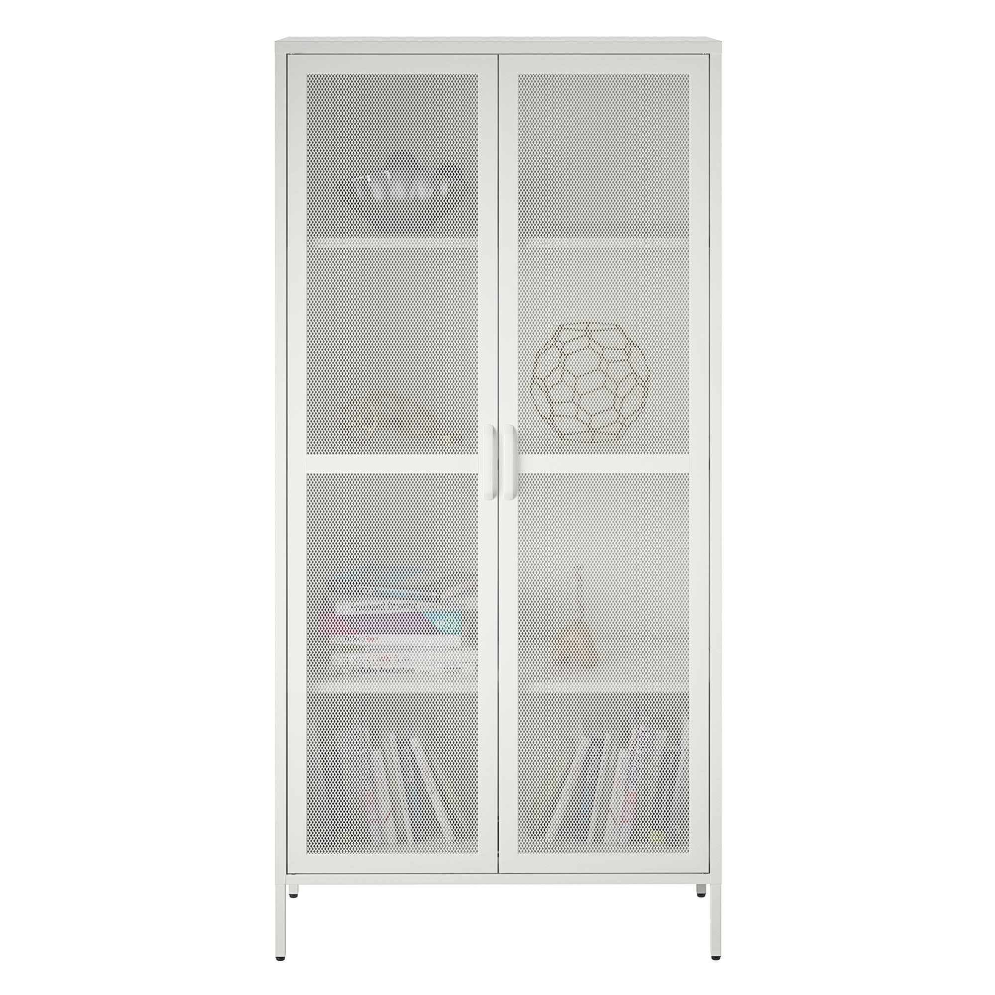 Shadwick 2 Door Tall Metal Locker Style Storage Cabinet-Mesh Metal Doors, White CLKTQFFP_NYWRU