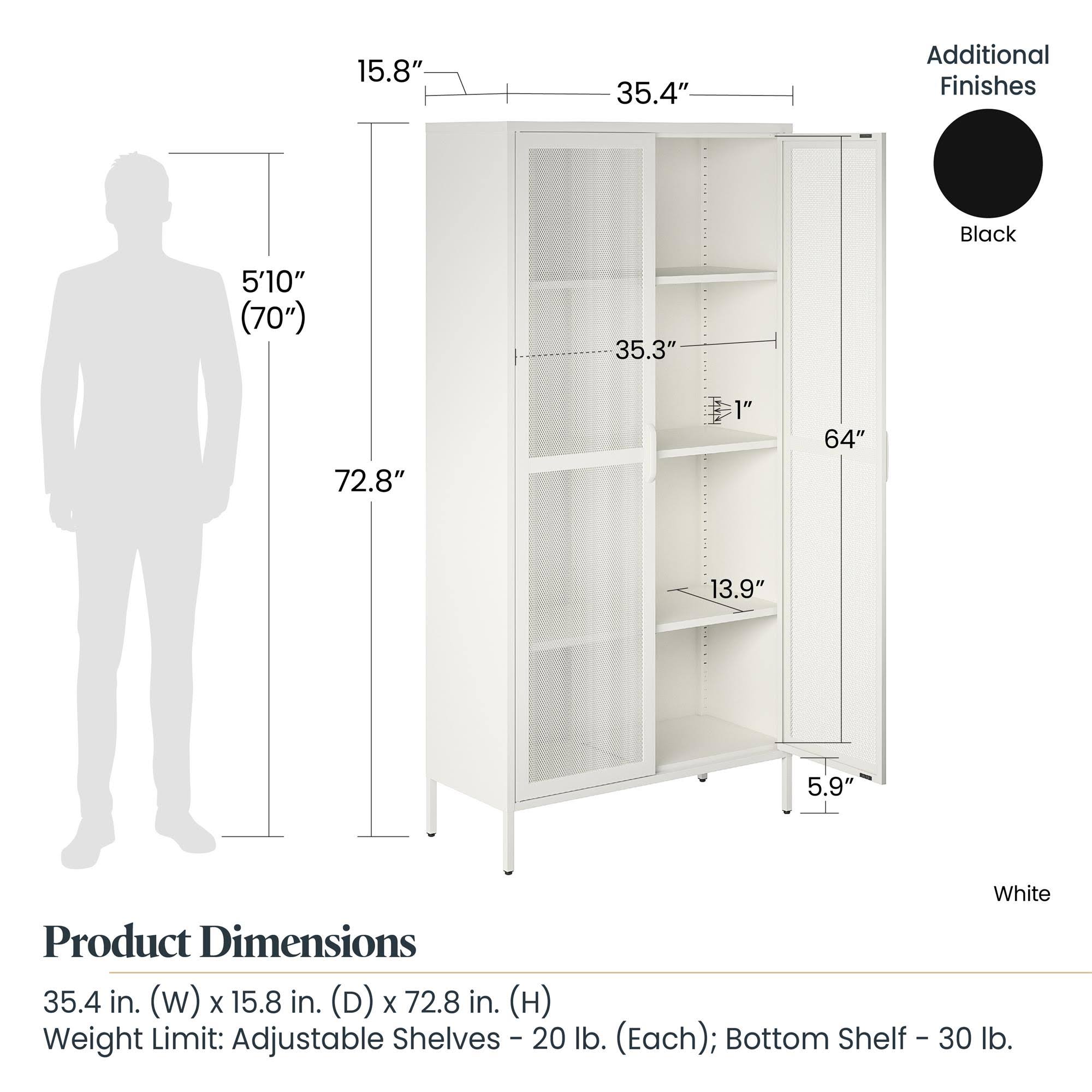 Shadwick 2 Door Tall Metal Locker Style Storage Cabinet-Mesh Metal Doors, White CLKTQFFP_NYWRU