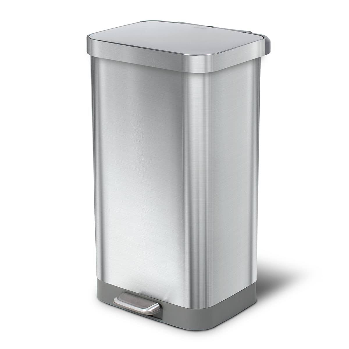 Glad 20 Gal. All Pewter Stainless Steel Step-On Kitchen Trash Can With Clorox Odor Protection Lid, FLDNNGHV_NYZRW