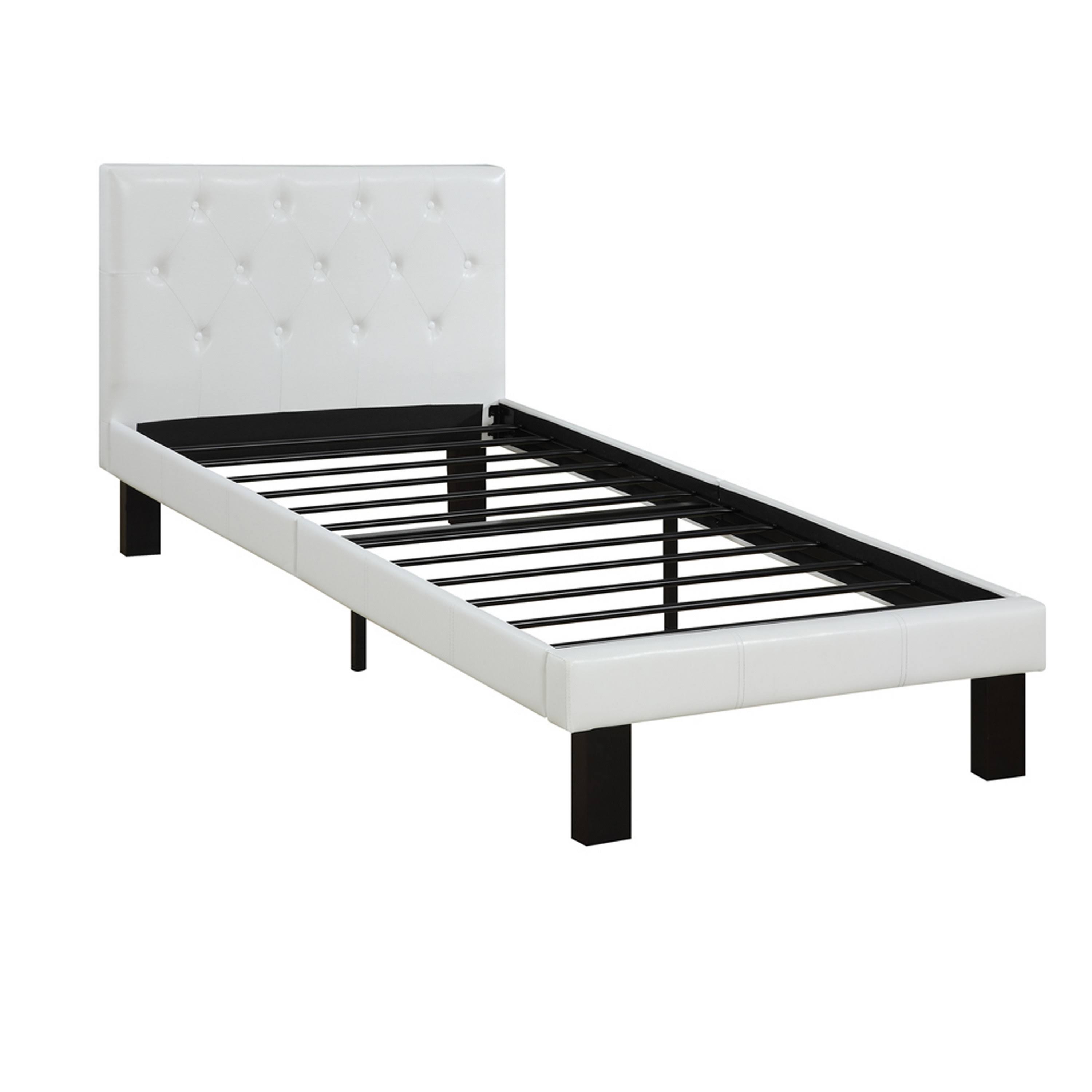 Poundex Faux Leather Upholstered Platform Bed, White, HSMSXM8U_KNP3H