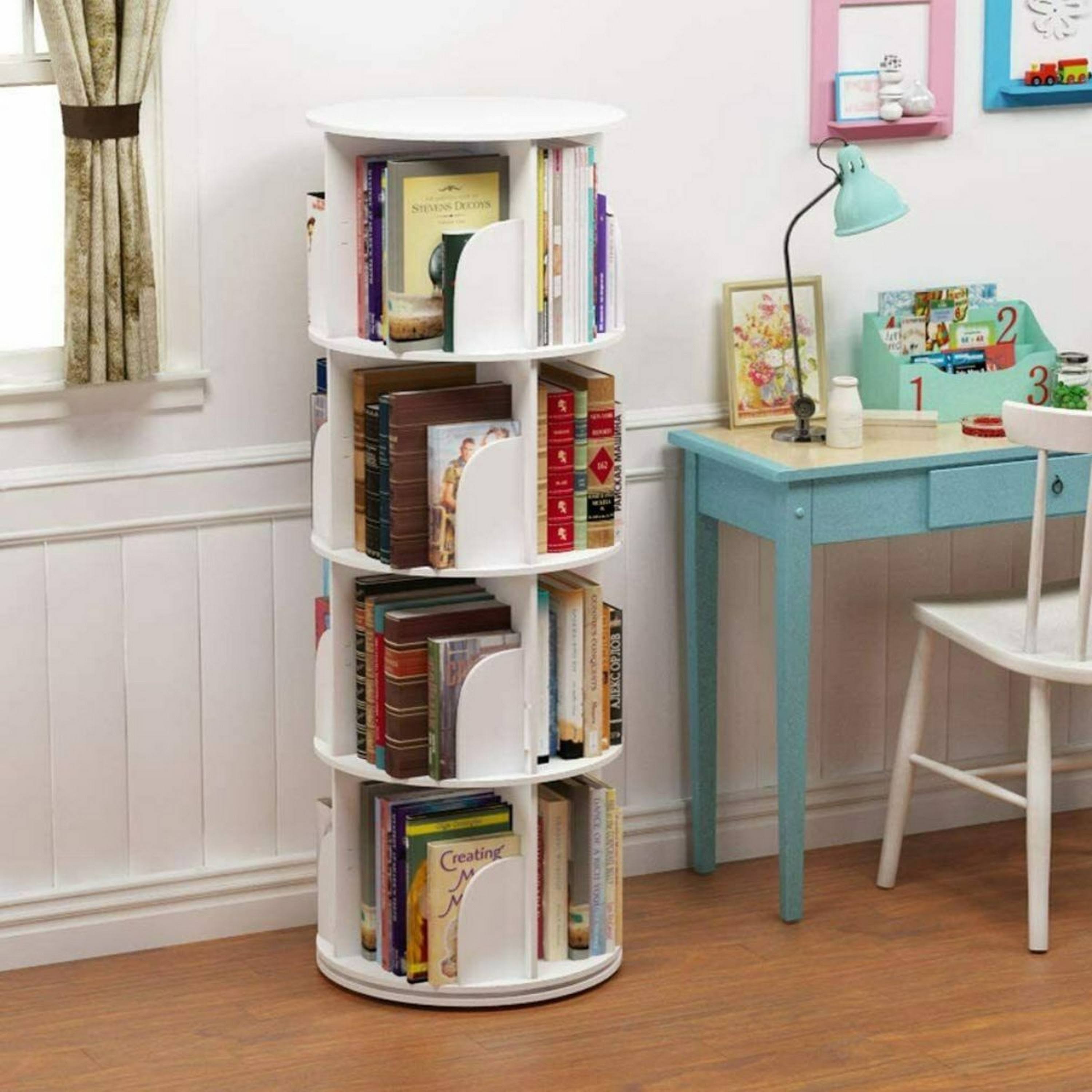 360-Degree 4 Tier Revolving Book Shelf With Dolphin Cutout Divider - 4tier - WDUOFGCP_ZTJ1S