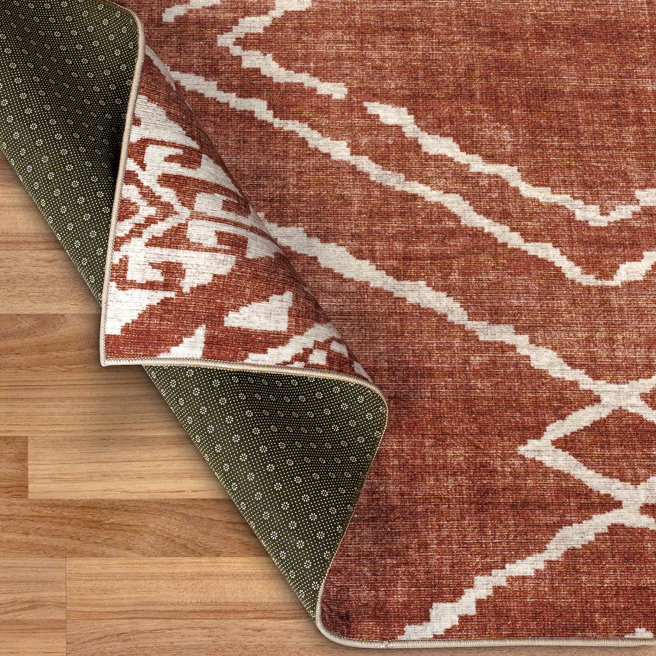 Realife Moroccan Area Rug - Machine Washable-Stain Resistant - Recycled Fibers - Living Room Dining Room - Kip Orange - 5x7 JKKZPOSE_UX5IS