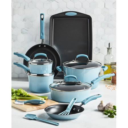 Rachael Ray Gradient Sky Blue Hard Enamel Nonstick Cookware Set, 14 YJUWPCIY_AFR8R