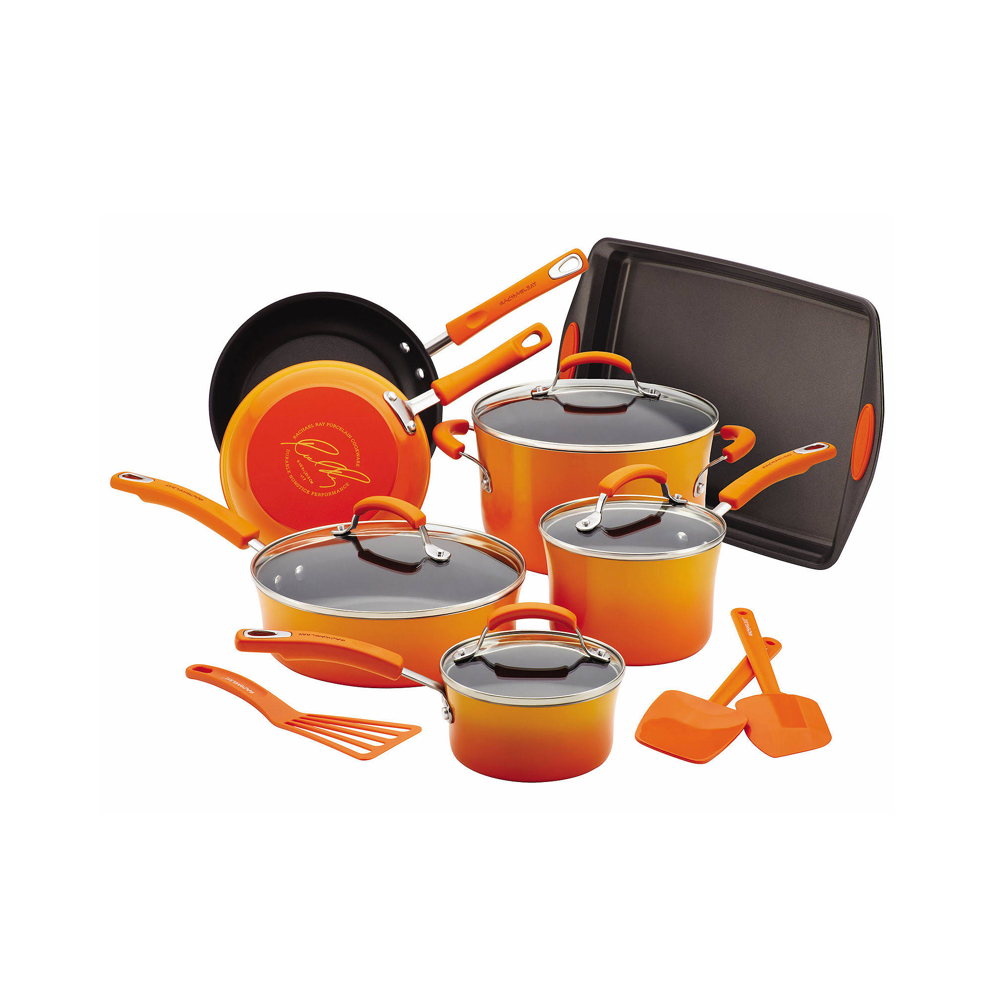Rachael Ray Gradient Sky Blue Hard Enamel Nonstick Cookware Set, 14 YJUWPCIY_AFR8R