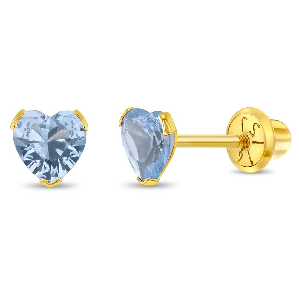 Baby Girls' Birthstone Cz Heart Screw Back 14k Gold Earrings - Blue - In Season LWKTYCYP_CSZCJ