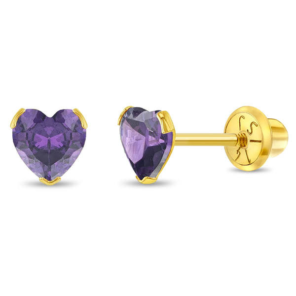 Baby Girls' Birthstone Cz Heart Screw Back 14k Gold Earrings - Blue - In Season LWKTYCYP_CSZCJ