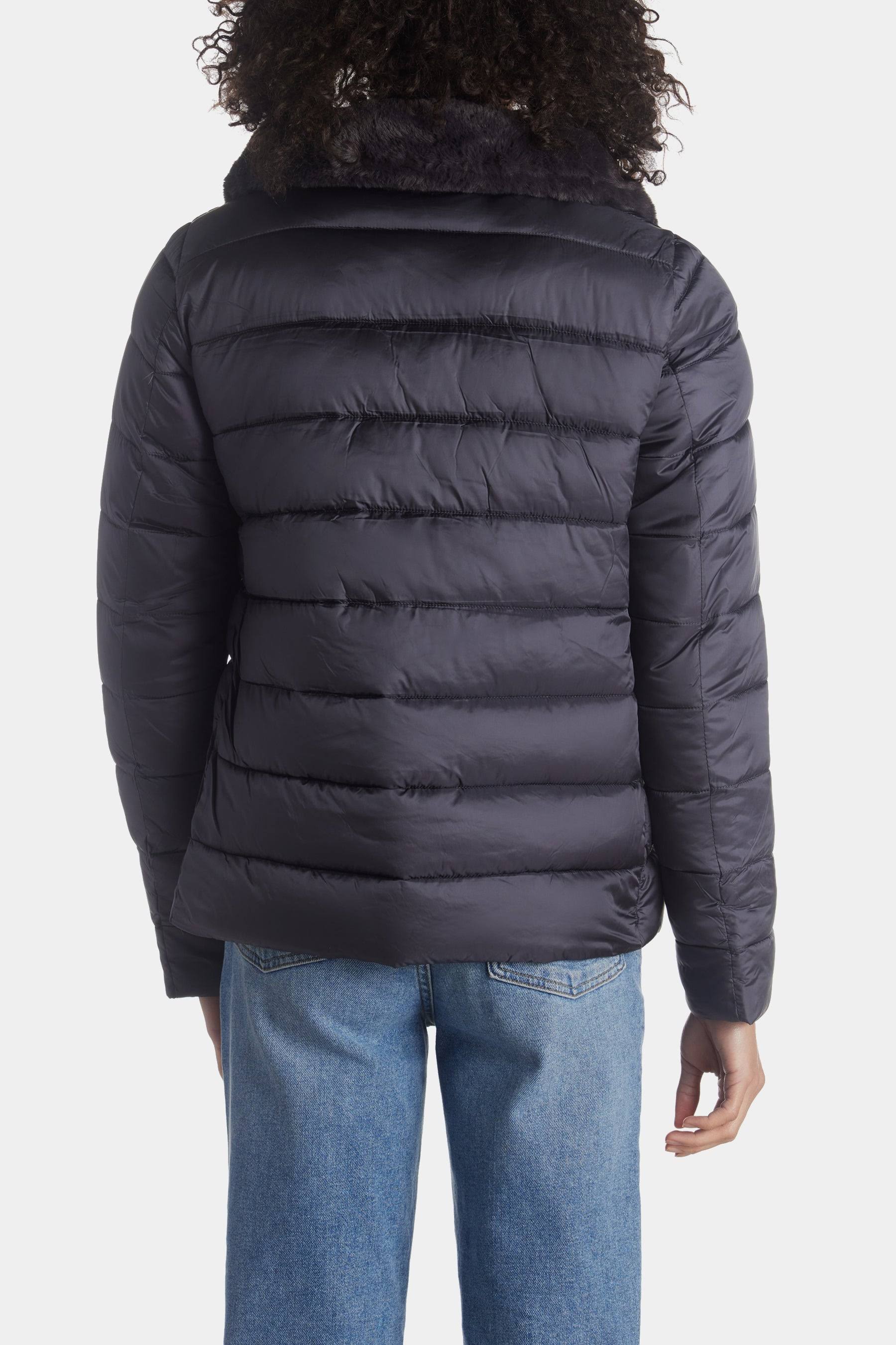 Save The Duck Women's Mei Puffer Jacket With Faux Fur Collar In Black Final UYIV7GIN_MNAYV