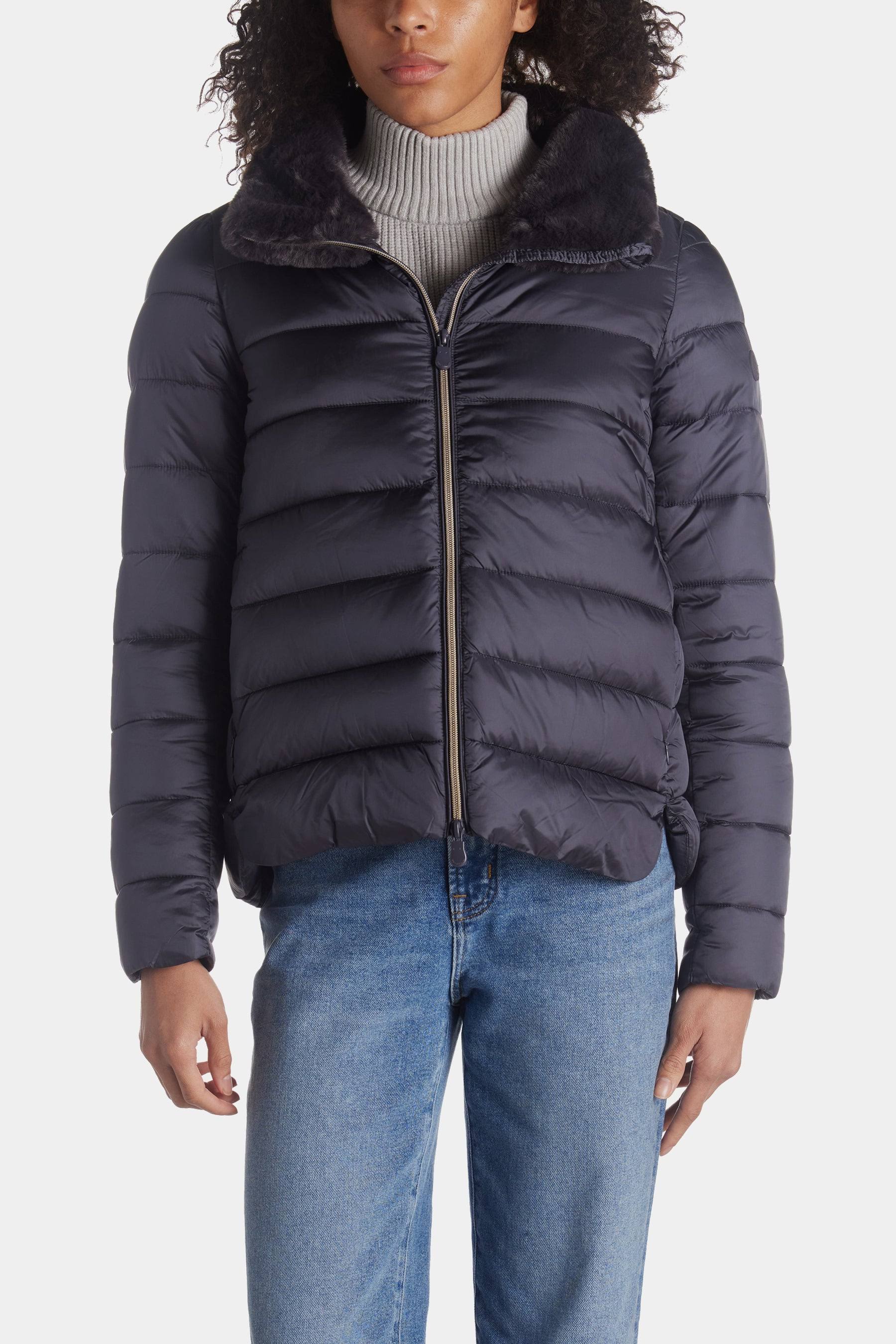 Save The Duck Women's Mei Puffer Jacket With Faux Fur Collar In Black Final UYIV7GIN_MNAYV