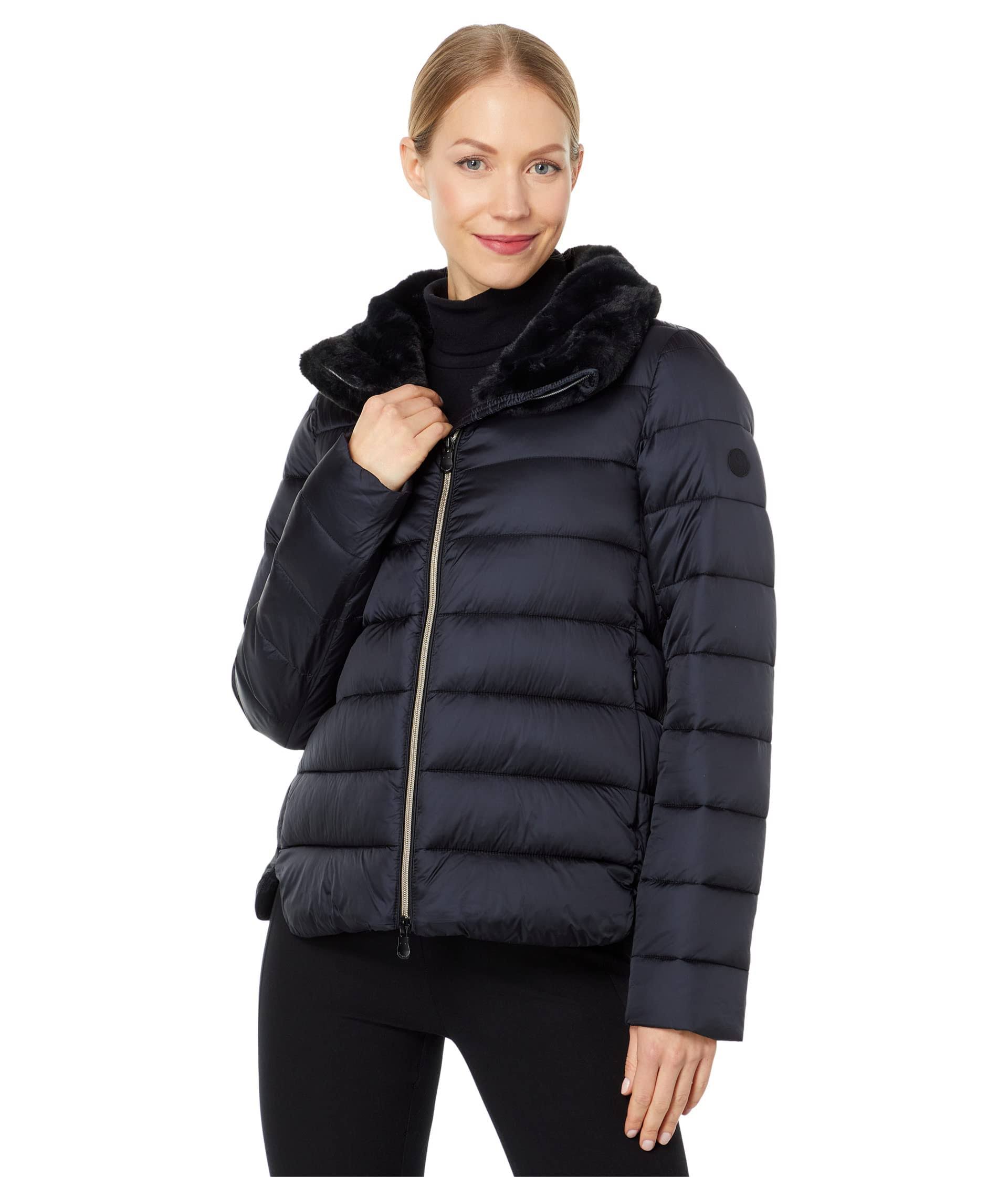 Save The Duck Women's Mei Puffer Jacket With Faux Fur Collar In Black Final UYIV7GIN_MNAYV