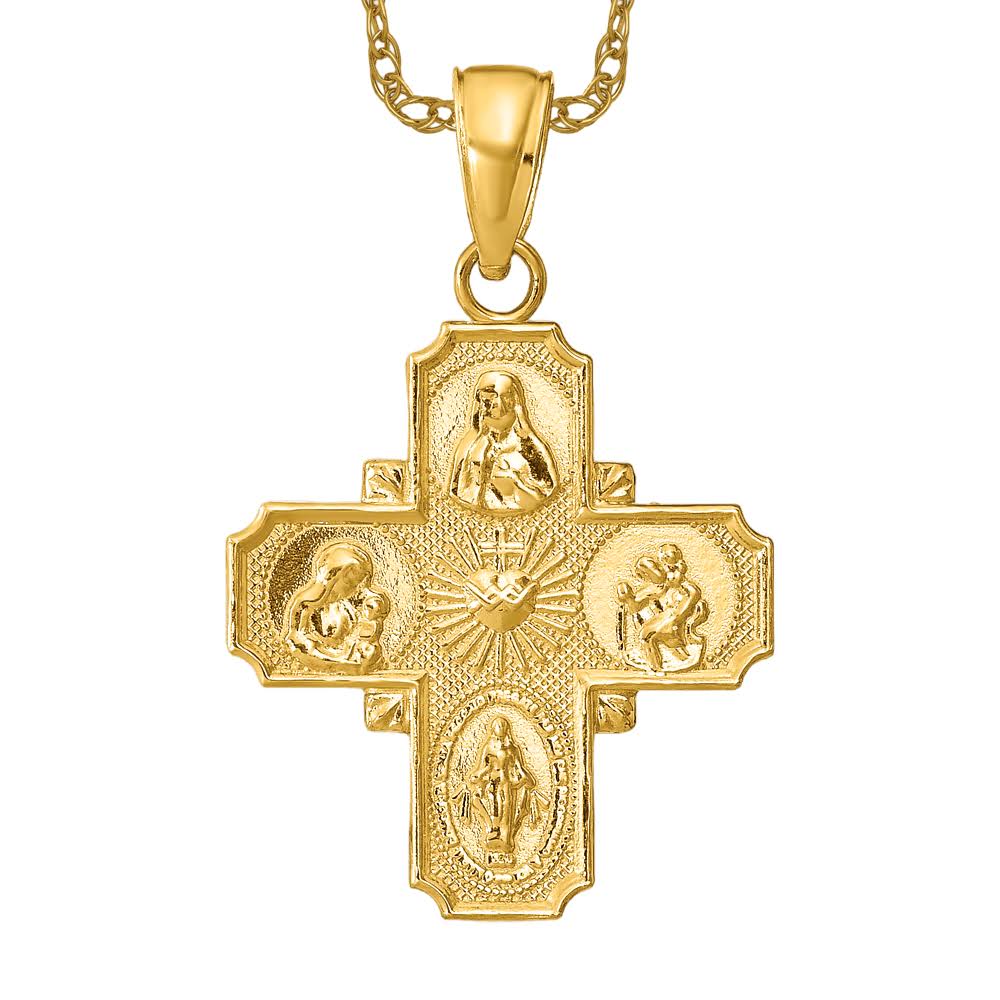 14k Yellow Gold Four Way Medal Necklace Charm Pendant V6ACEG1N_QX5UV