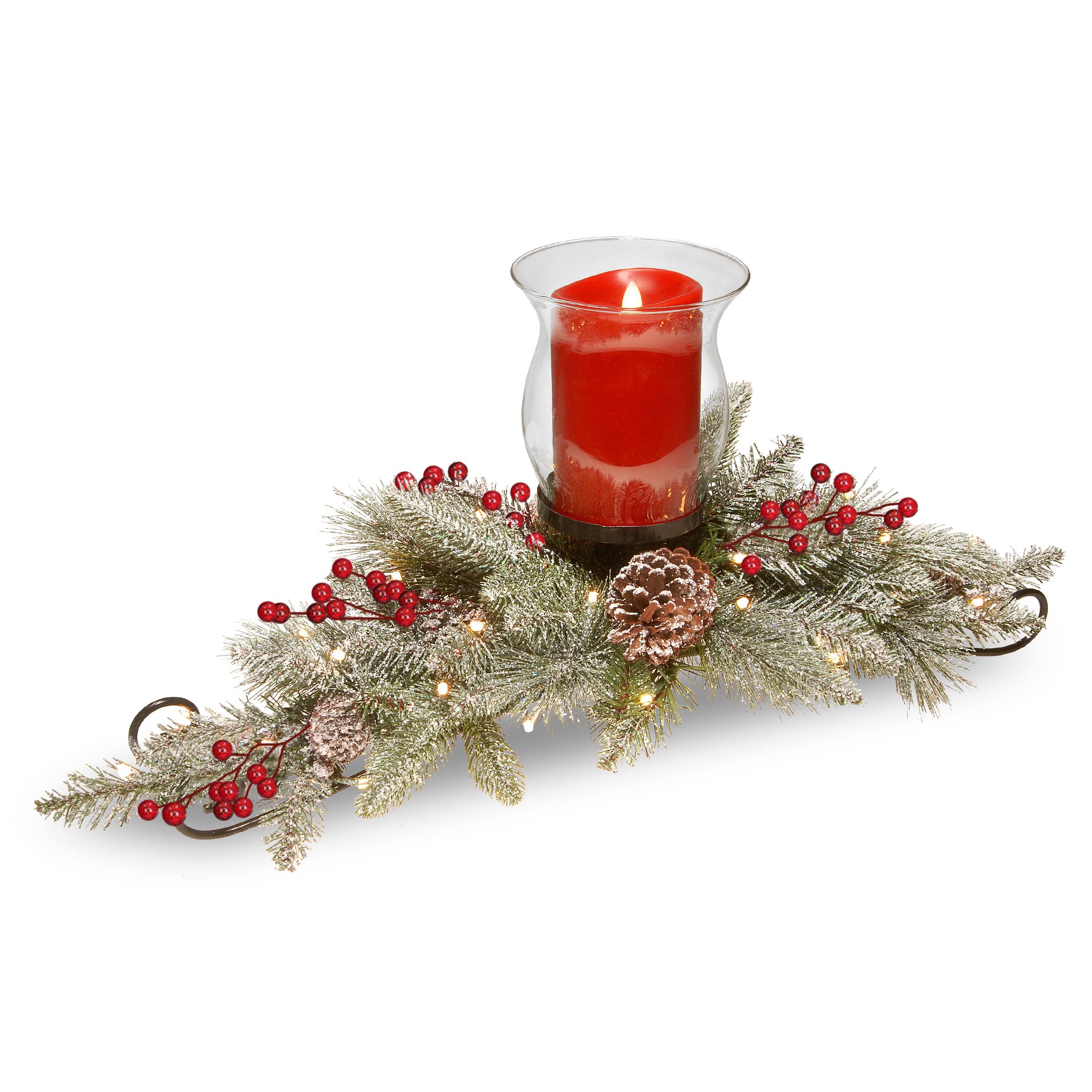 National Tree Company 30 Snowy Bristle Berry Candle Holder Centerpiece With Battery Operated Led NQ3PCDXB_WSI8S