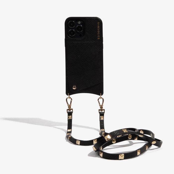 Bandolier Sarah Crossbody Phone Case And Wallet - Black Leather With Gold Detail - For Iphone 12 Pro QY2INVYK_EKV5E