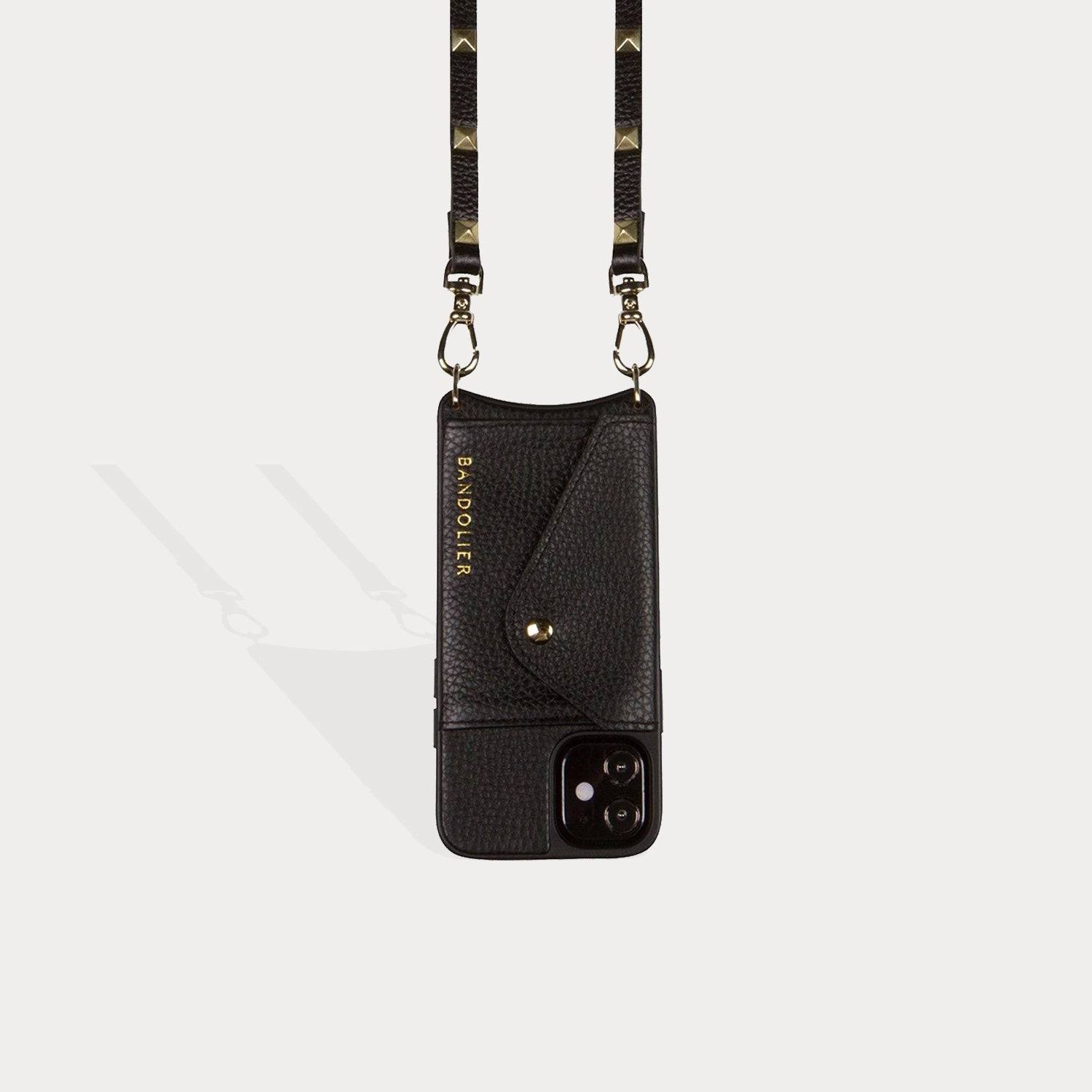 Bandolier Sarah Crossbody Phone Case And Wallet - Black Leather With Gold Detail - For Iphone 12 Pro QY2INVYK_EKV5E