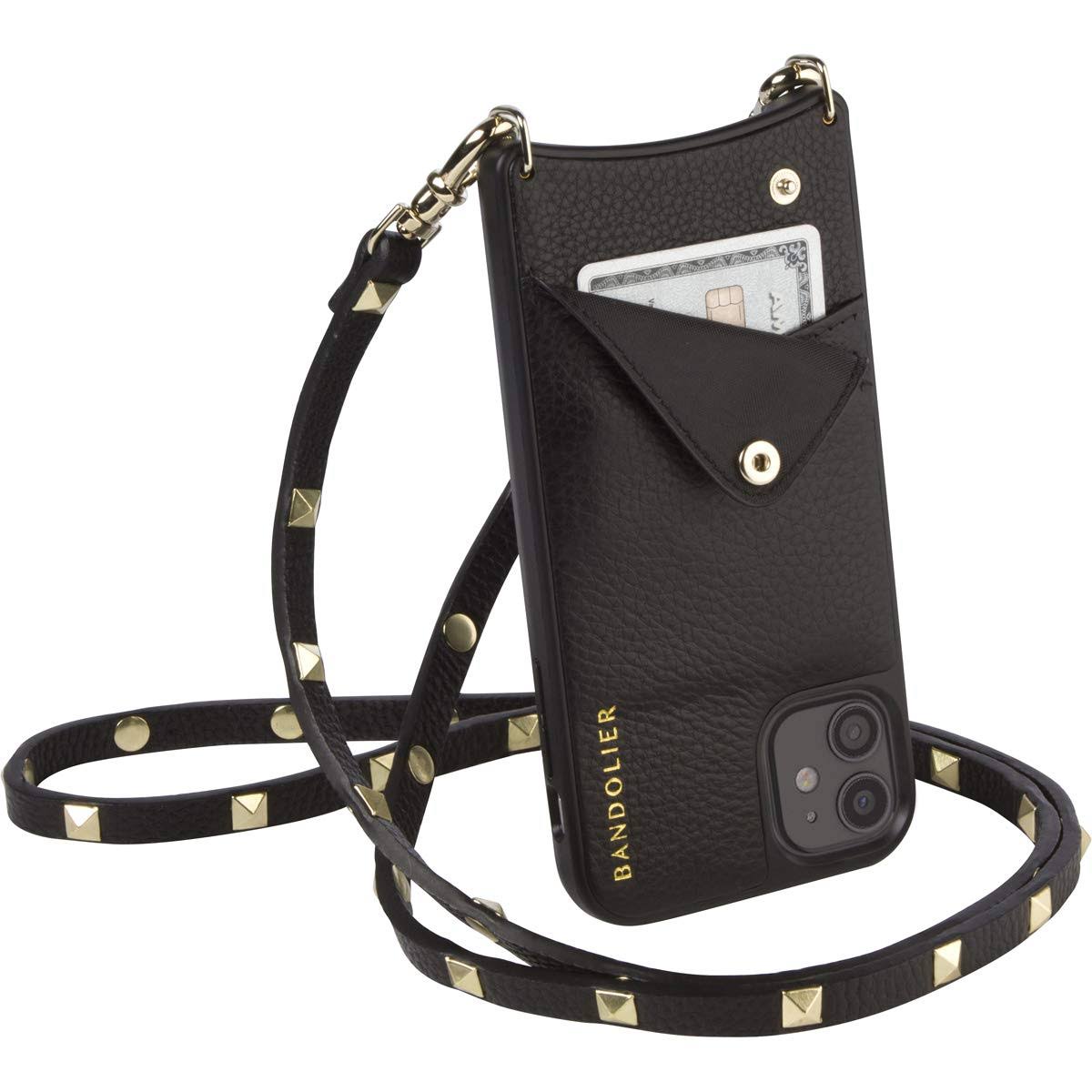 Bandolier Sarah Crossbody Phone Case And Wallet - Black Leather With Gold Detail - For Iphone 12 Pro QY2INVYK_EKV5E