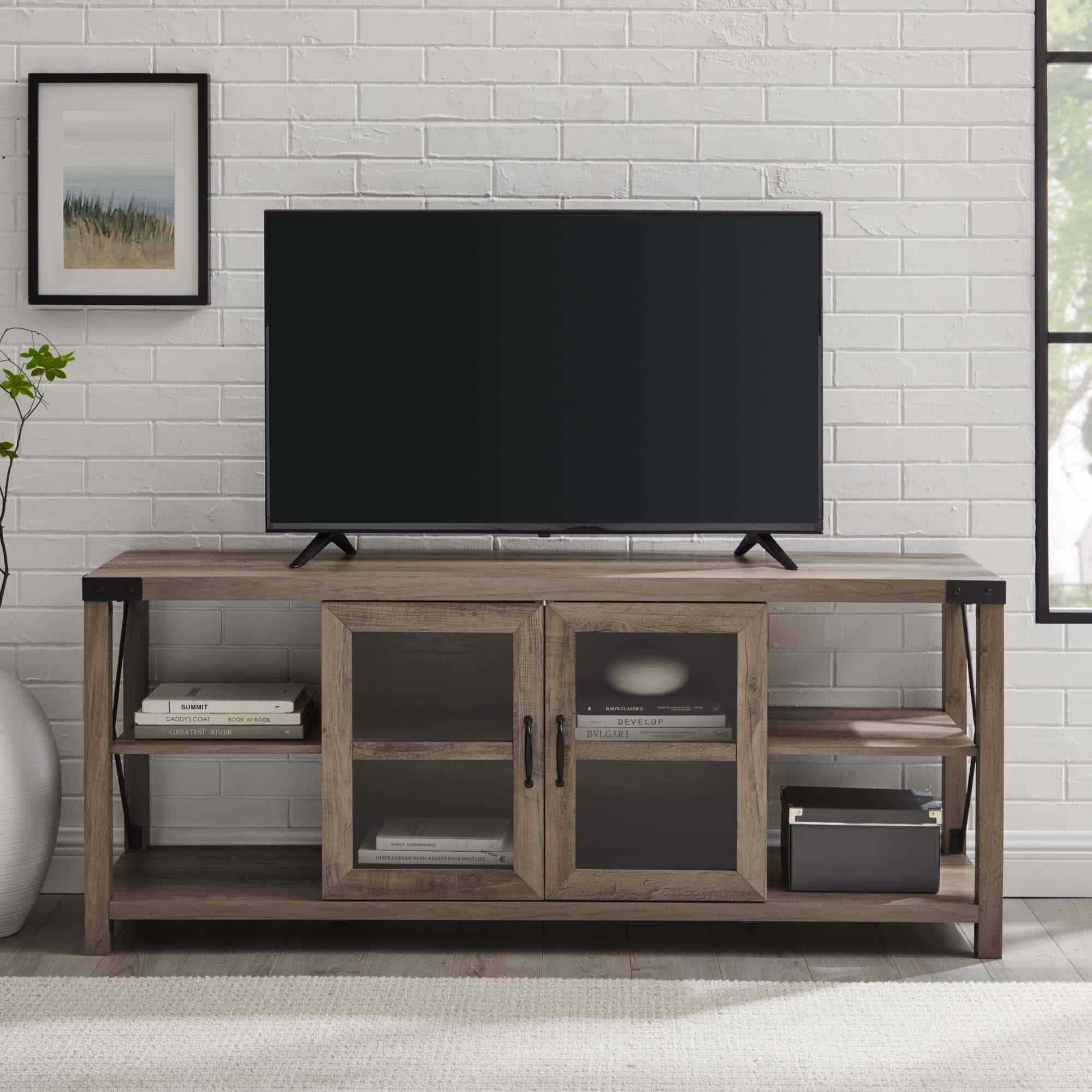 Walker Edison 60 Farmhouse Metal X Tv Stand - Grey TKASY6NB_3KVYV