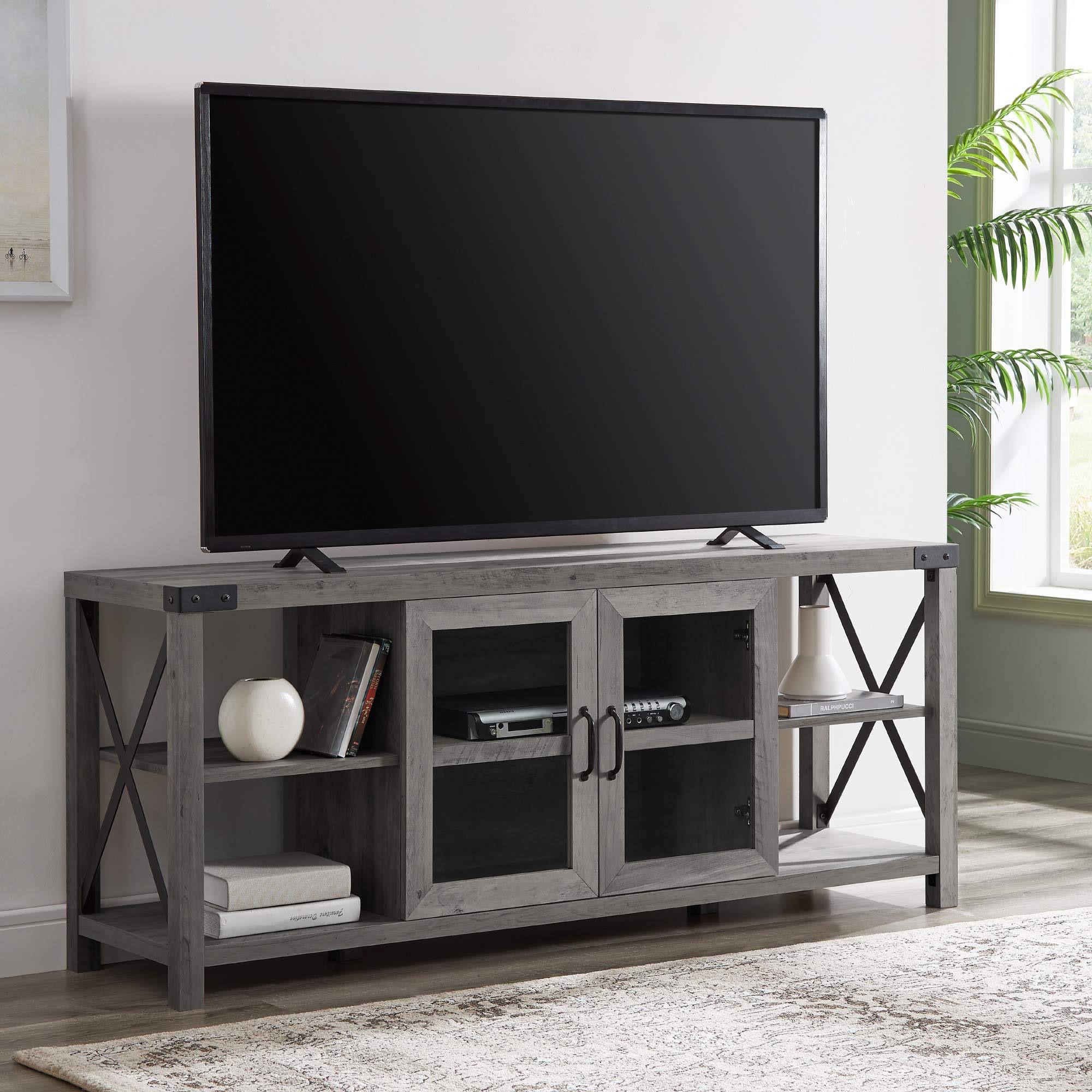 Walker Edison 60 Farmhouse Metal X Tv Stand - Grey TKASY6NB_3KVYV