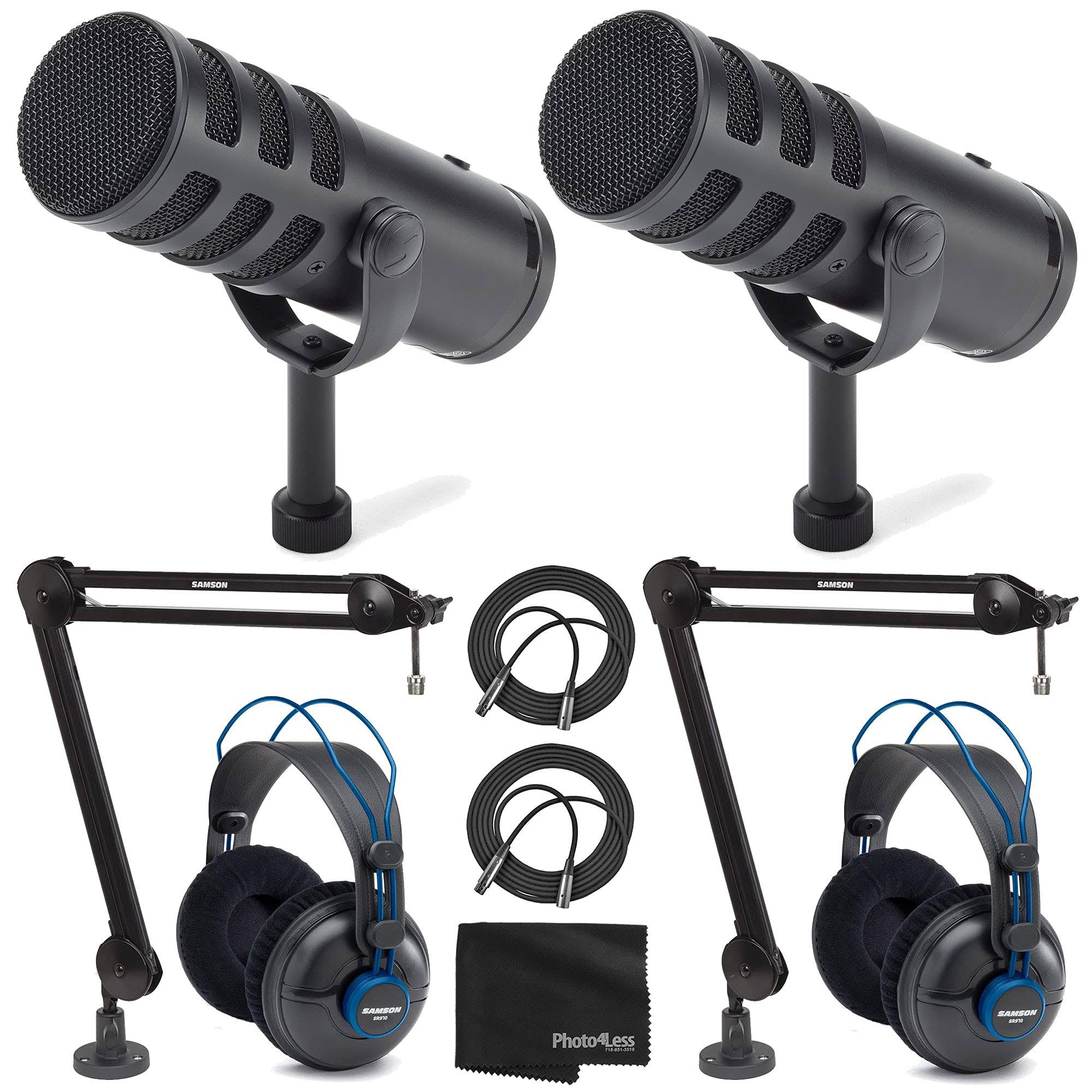 Samson Q9u Xlr/Usb Dynamic Broadcast Microphone X2 + Professional Studio Reference Headphones X2+ Mic Boom Arm X2 + Mic Cable X2 + WK0ANONJ_2TEMV