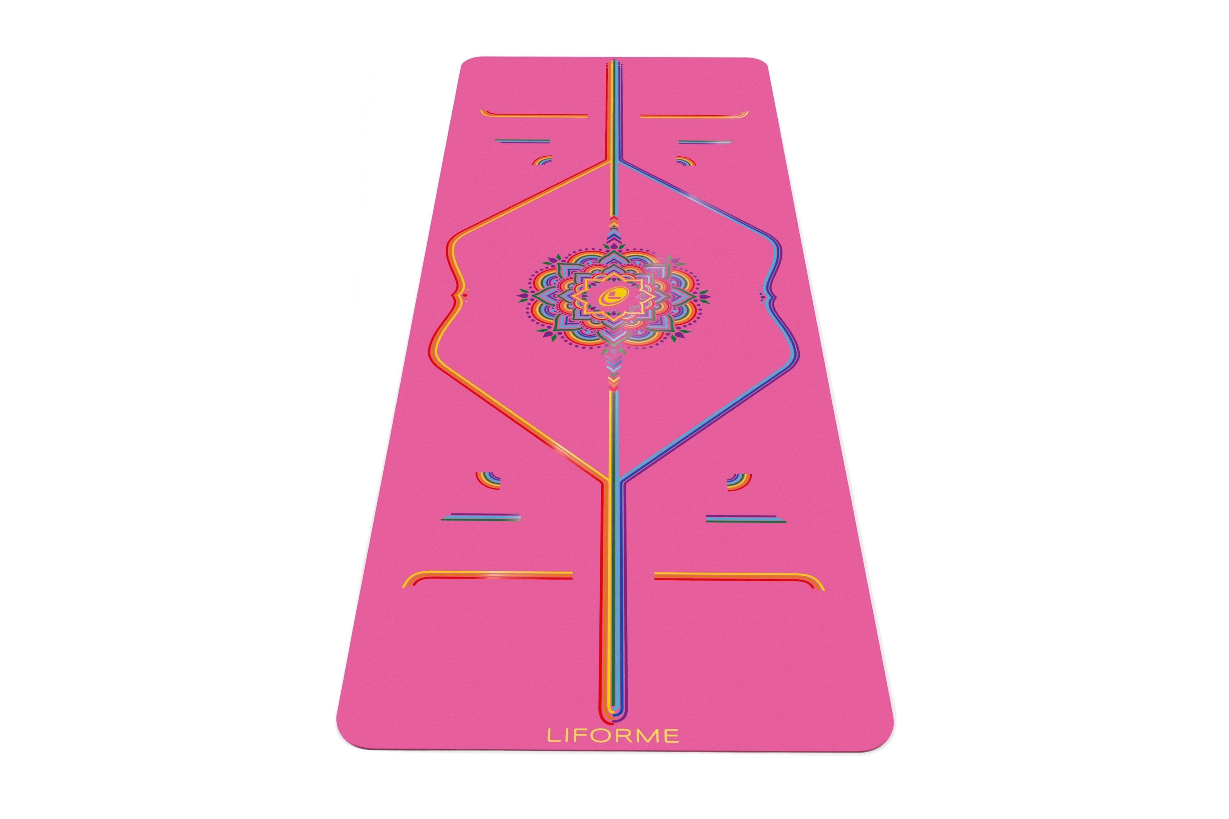 Liforme Grateful Rainbow Yoga Mat - Grateful Pink/Rainbow - Free Yoga Bag - Non-Slip, Eco Friendly With Patented Alignment Line JWDSNUGB_TLFIA
