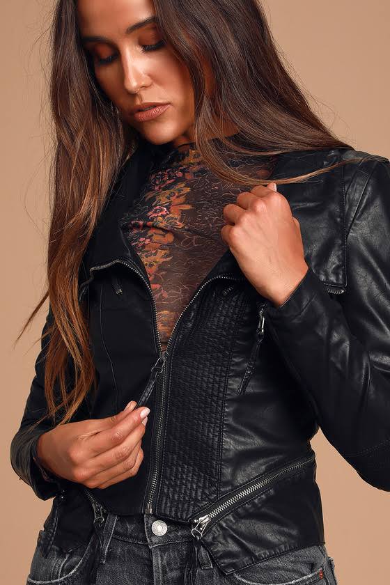 Lulus | Up On A Tuesday Black Vegan Leather Jacket | Size Medium | 100% Polyester | Vegan DECRTCWE_MCDGZ