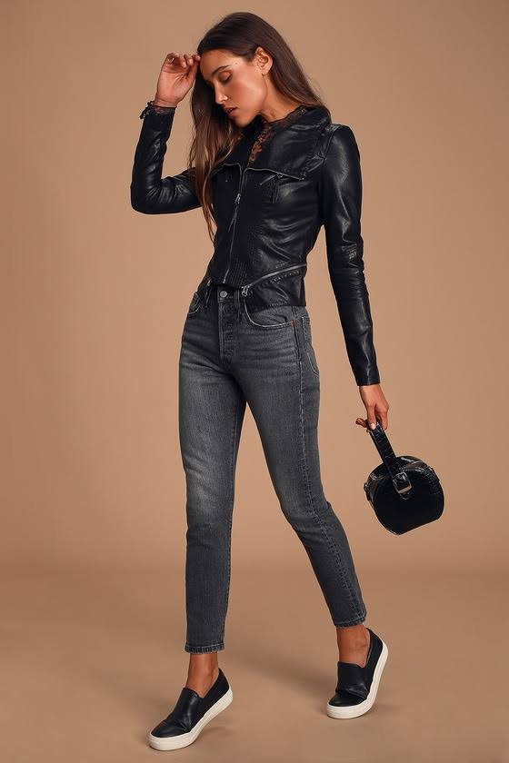 Lulus | Up On A Tuesday Black Vegan Leather Jacket | Size Medium | 100% Polyester | Vegan DECRTCWE_MCDGZ