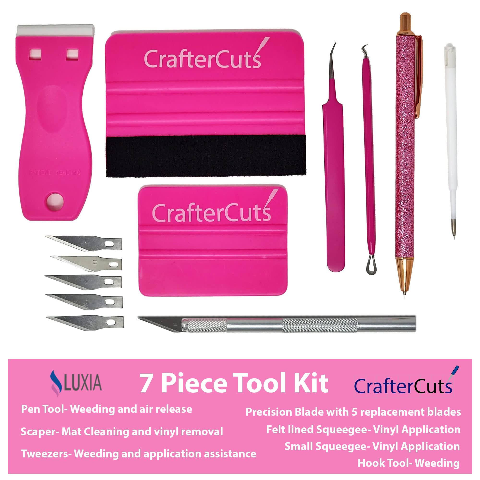 Silhouette Cameo 4 Pink Bundle With Vinyl Starter Kit, Heat Transfer Starter Kit, 2 Autoblade 2, Craftercuts Vinyl Tool Kit, 120 Exclusive Designs, Y5HWA1P7_AT4QB