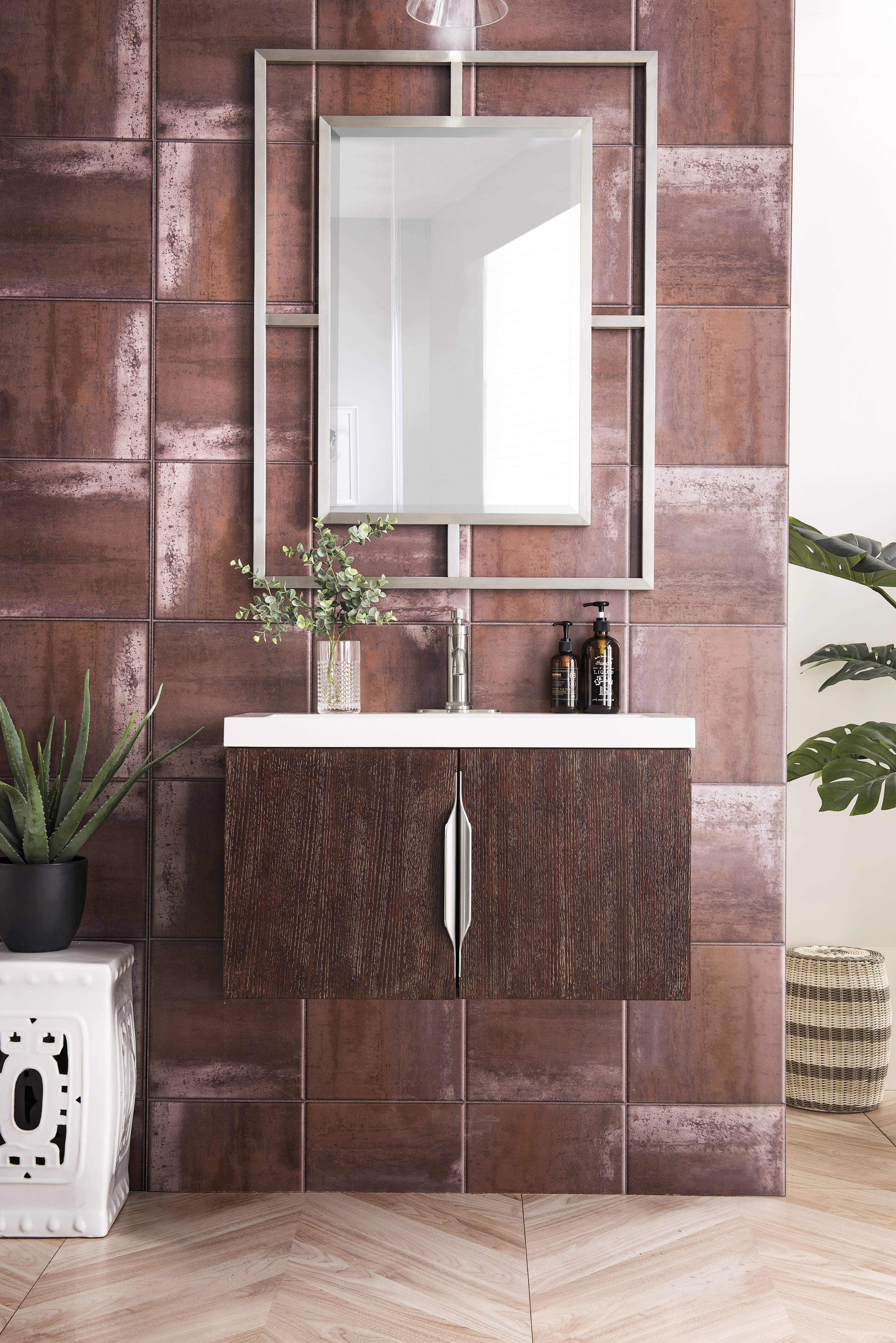 James Martin Columbia 31.5 Coffee Oak Single Vanity, W/ White Glossy Composite 8PKNKLFT_QNDI2