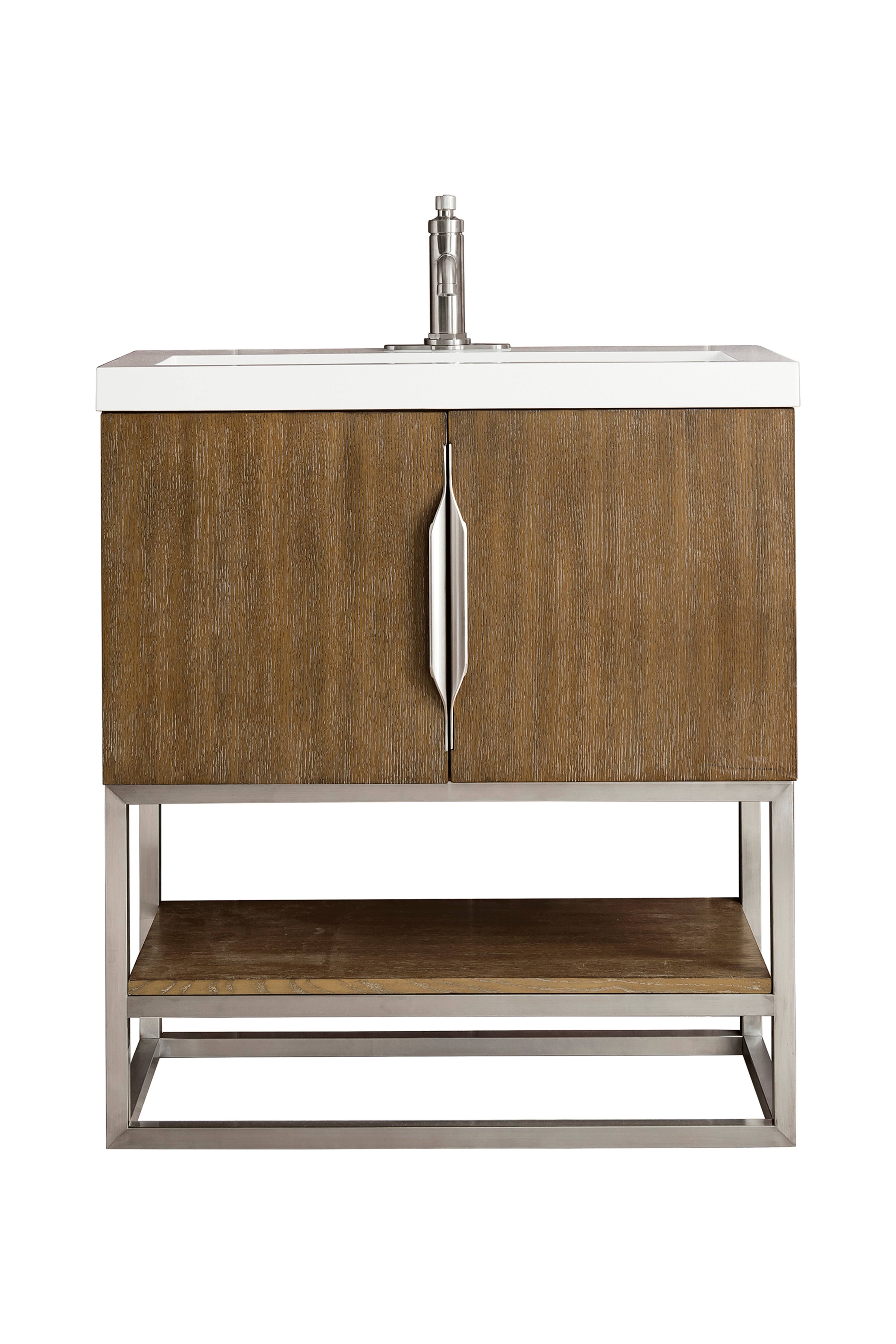 James Martin Columbia 31.5 Coffee Oak Single Vanity, W/ White Glossy Composite 8PKNKLFT_QNDI2