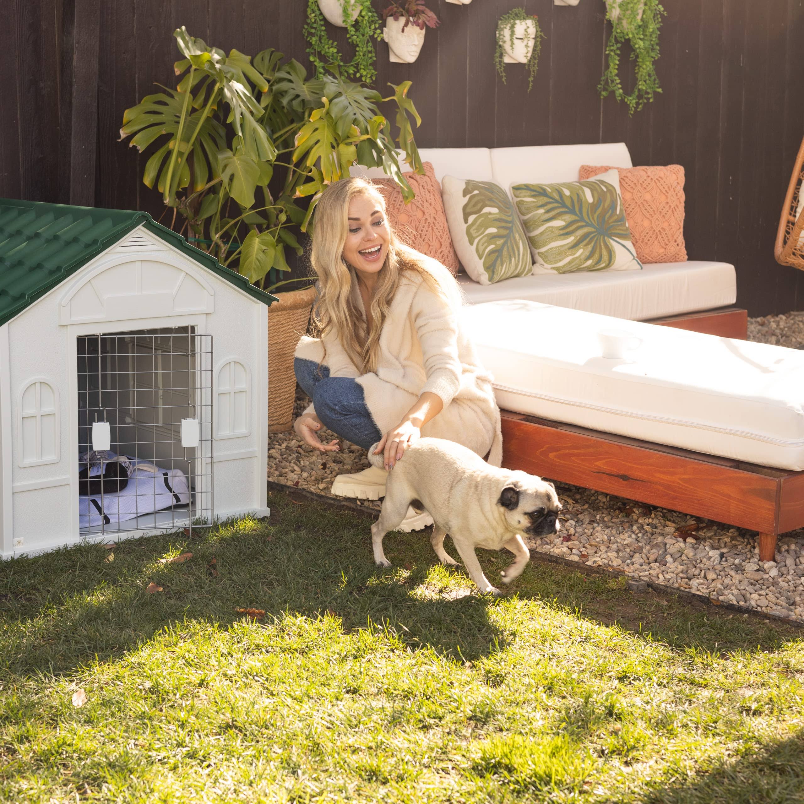 Pugebo Luxury Dog House With Steel Door - Indooroutdoor Pet Kennel Shelter - Elegant Contemporary Cage Design Made From Weather NALRCU7Z_UBETH