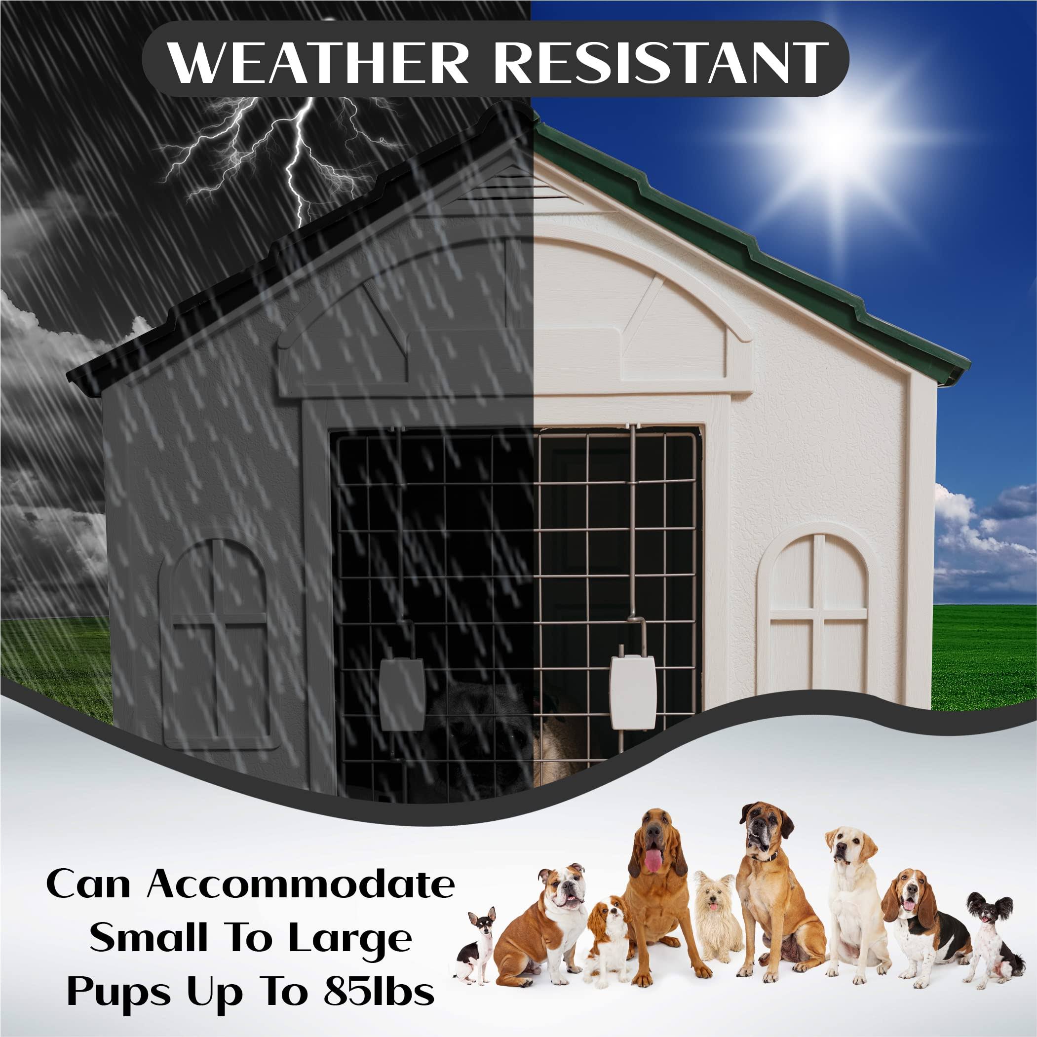 Pugebo Luxury Dog House With Steel Door - Indooroutdoor Pet Kennel Shelter - Elegant Contemporary Cage Design Made From Weather NALRCU7Z_UBETH